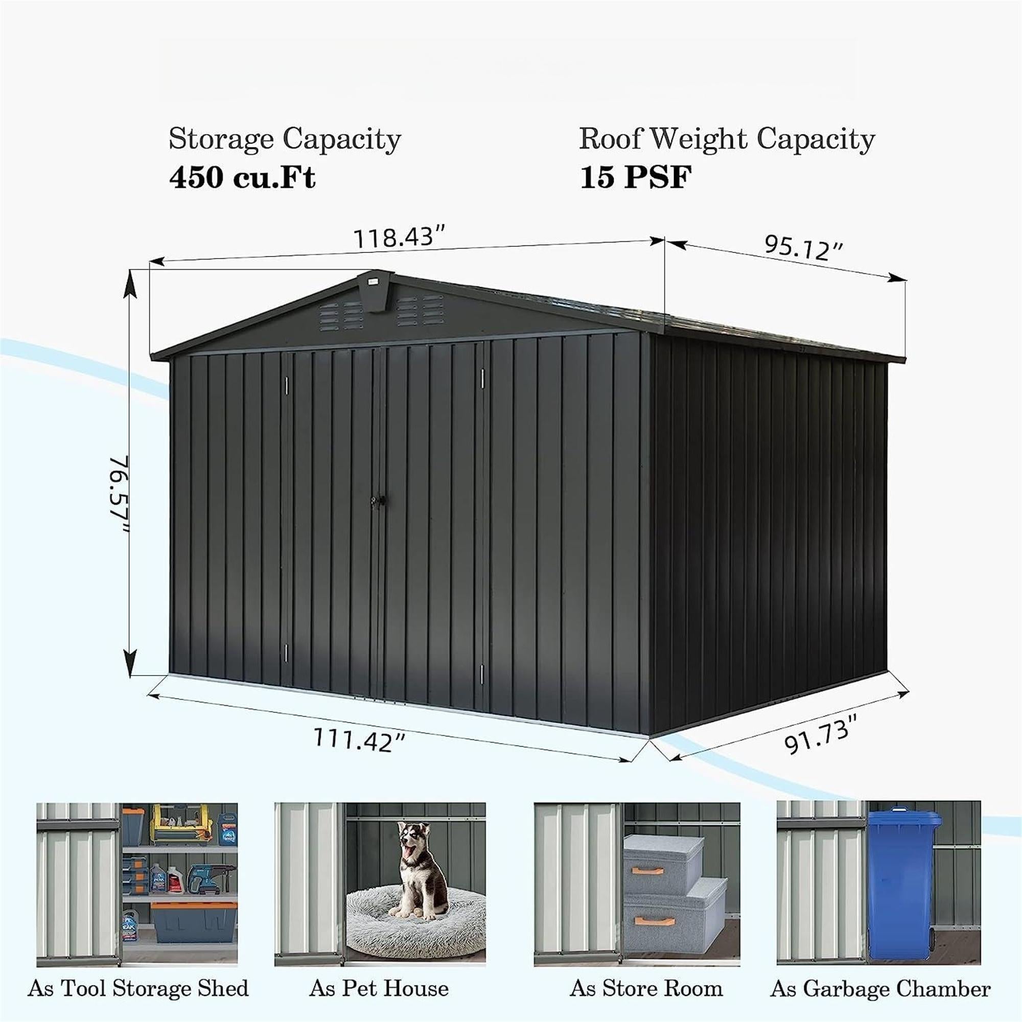 Bayfeve 10-ft x 8-ft Metal Storage Shed Galvanized Steel Storage Shed ...