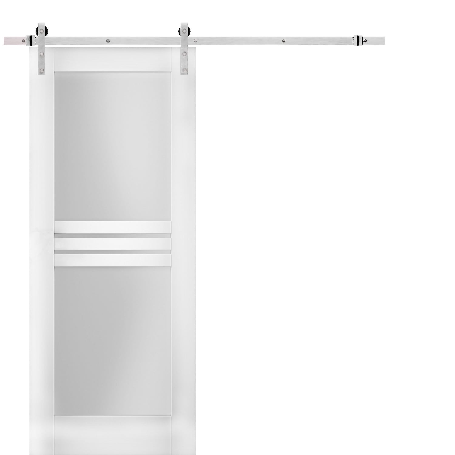 Sartodoors 18 In X 80 In White Frosted Glass Wood Solid Core Double Barn Door Hardware Included 8510