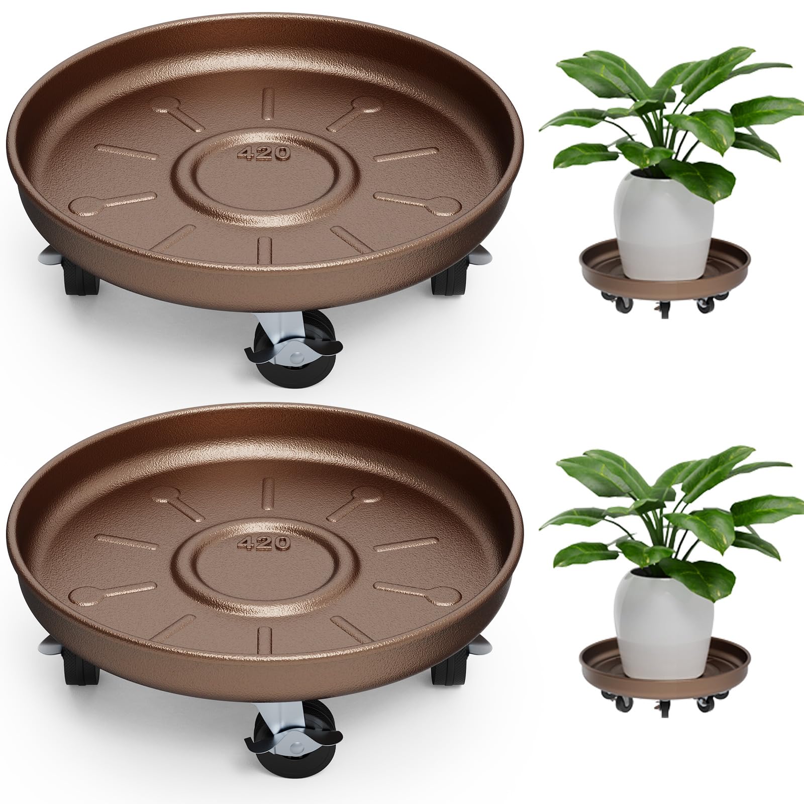 Justincity - 16 Inch Rolling Plant Stand Heavy Duty Metal Caddy with Wheels Locking Casters Rust...