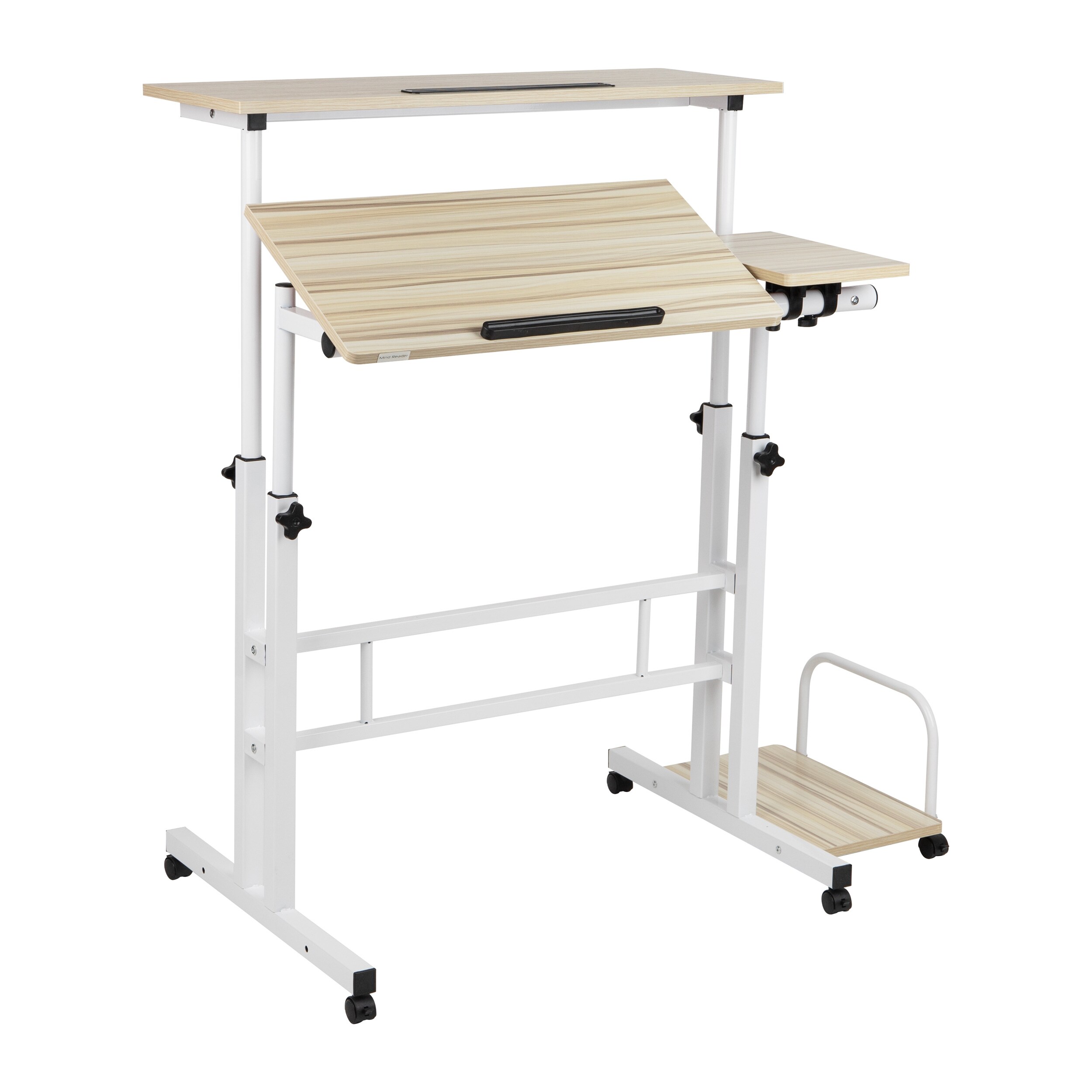 White Adjustable Height Mobile Standing Desk with Keyboard Tray