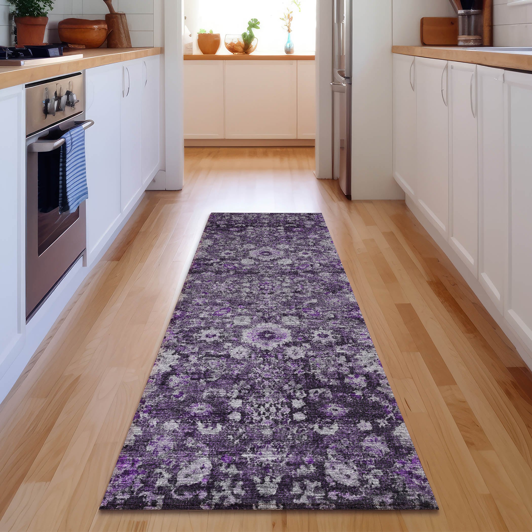 Addison Rugs AMF651PP2X8 Mayfield AMF651PP 2 x 7 (ft) Purple Rectangular Indoor Abstract Machine washable Pet Friendly Runner rug