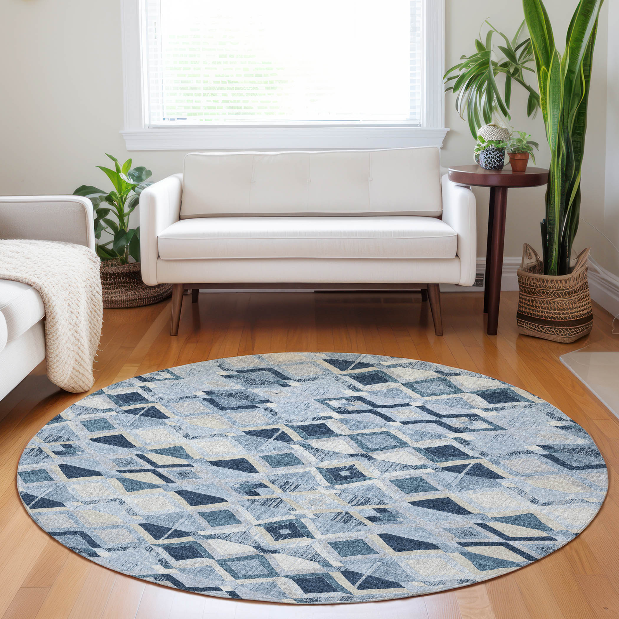 Addison Rugs ACN1312SK8RO Chantille ACN1312SK 8 x 8 (ft) Polyester Sky Round Indoor/Outdoor Geometric Machine washable Area rug