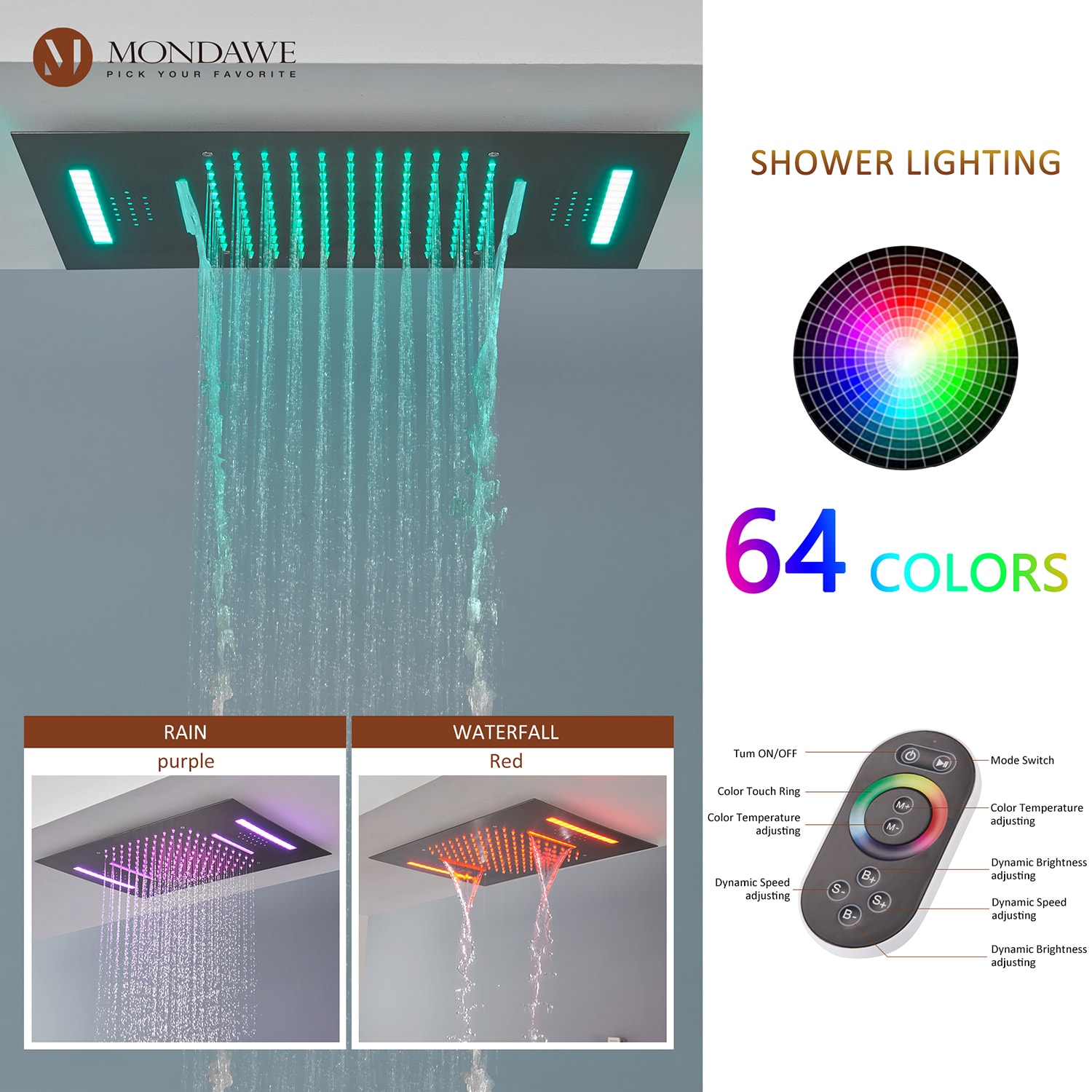Mondawe WF6345-23BNLED Showerhead-Bar-Panels - View #5