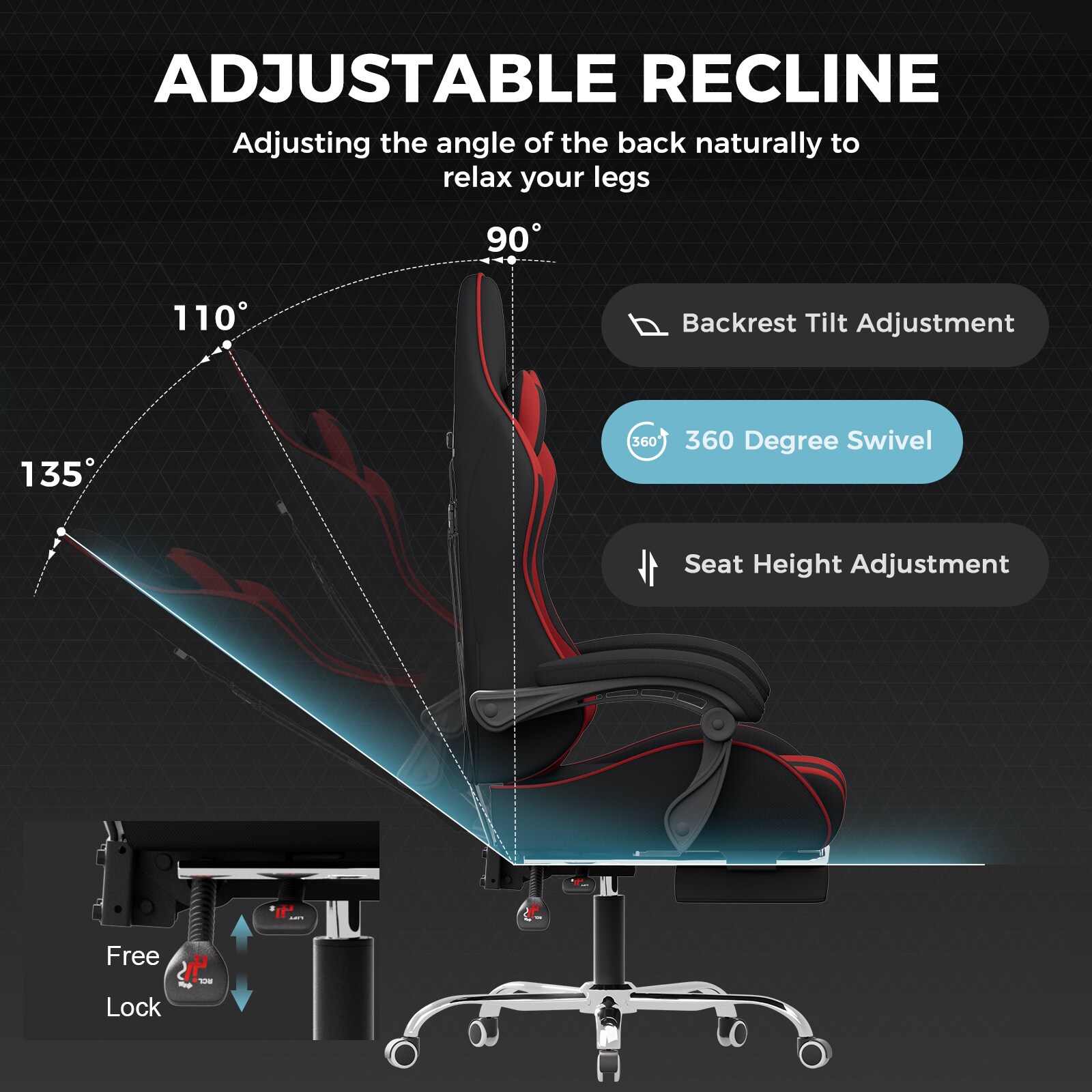 GTPLAYER LOWE-800A-RD-FABRIC Office-Chairs - View #3