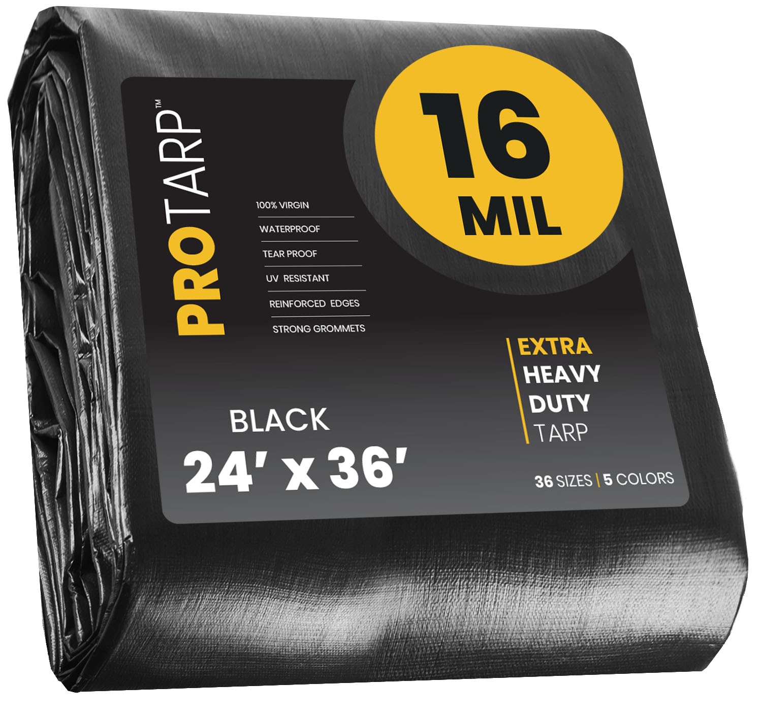 PROTARP PT-106-24X36 24-ft x 36-ft Black Waterproof Commercial Polyethylene 16-Mils Tarp