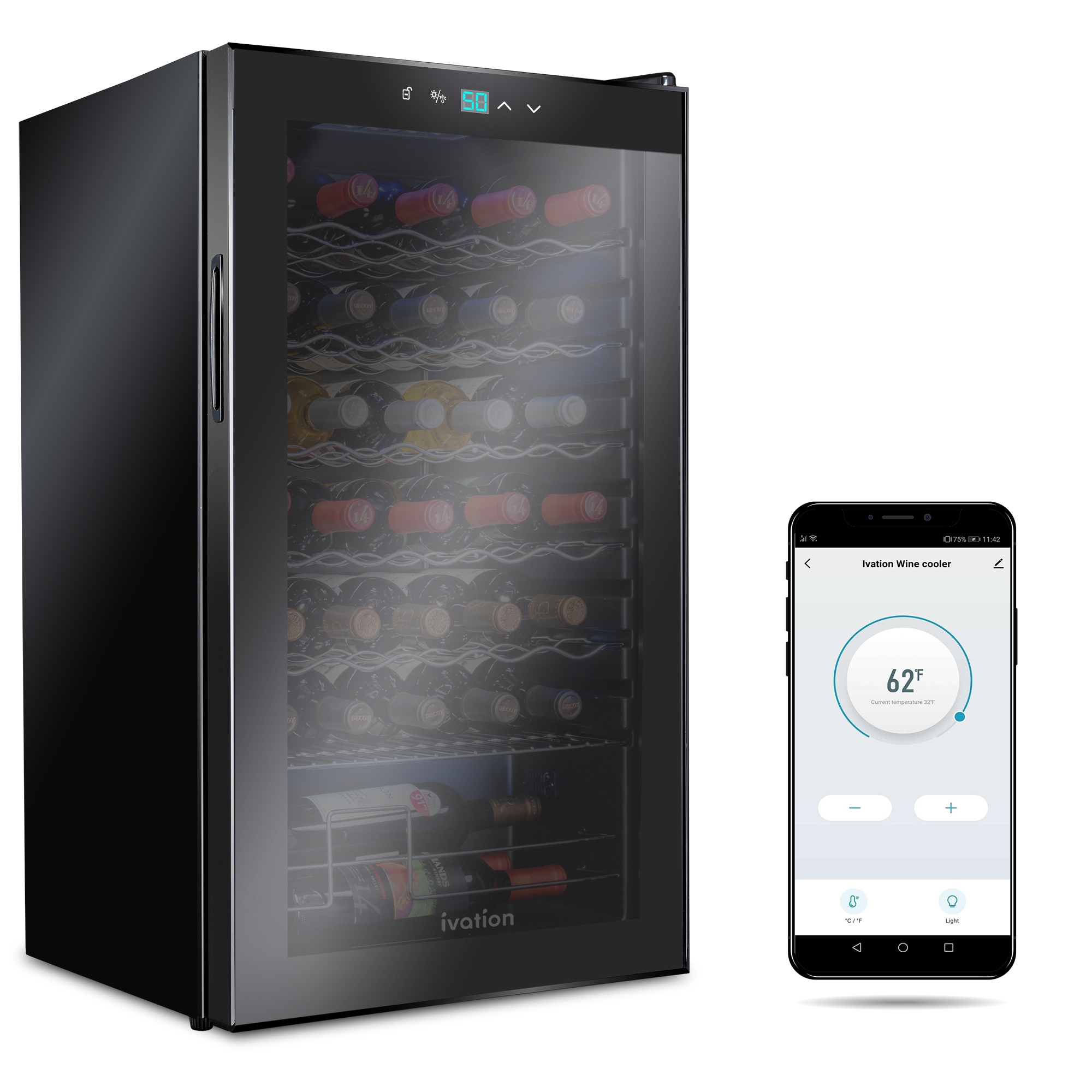 Ivation 18.7-in W 34-Bottle Capacity Black Freestanding Wine Cooler in the  Wine Coolers department at