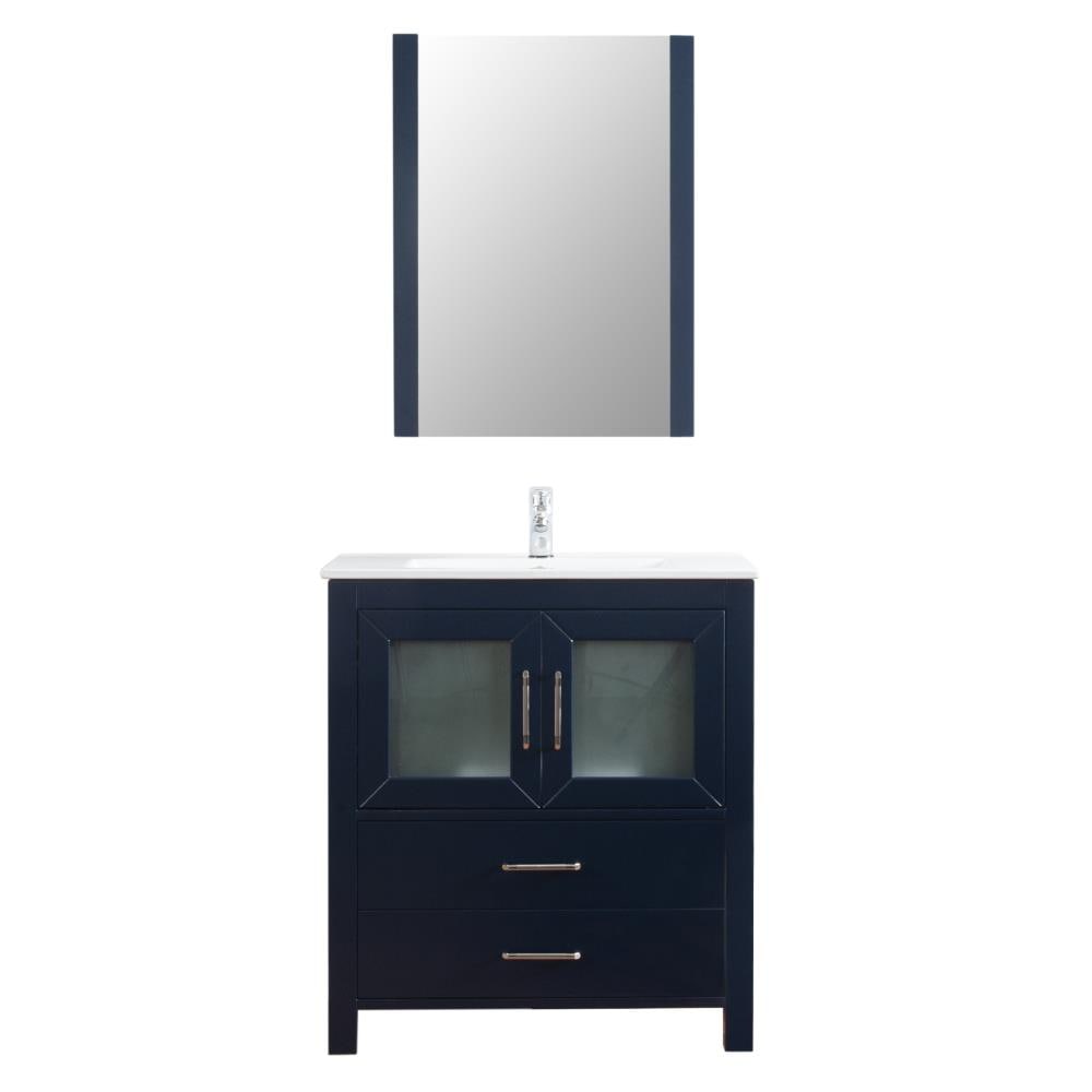 C.L.L Collections NP-30-C-MB-DB Newport 30-in Navy Single Sink Bathroom Vanity with White Ceramic Top (Mirror and Faucet Included)