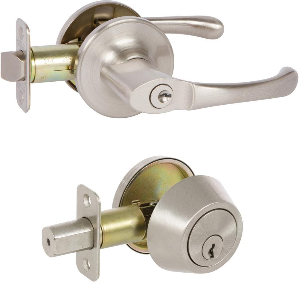Delaney Hardware KN3001 Delaney Delaney Satin Nickel Single-Cylinder Deadbolt Exterior Keyed entry Door Handle Combo pack