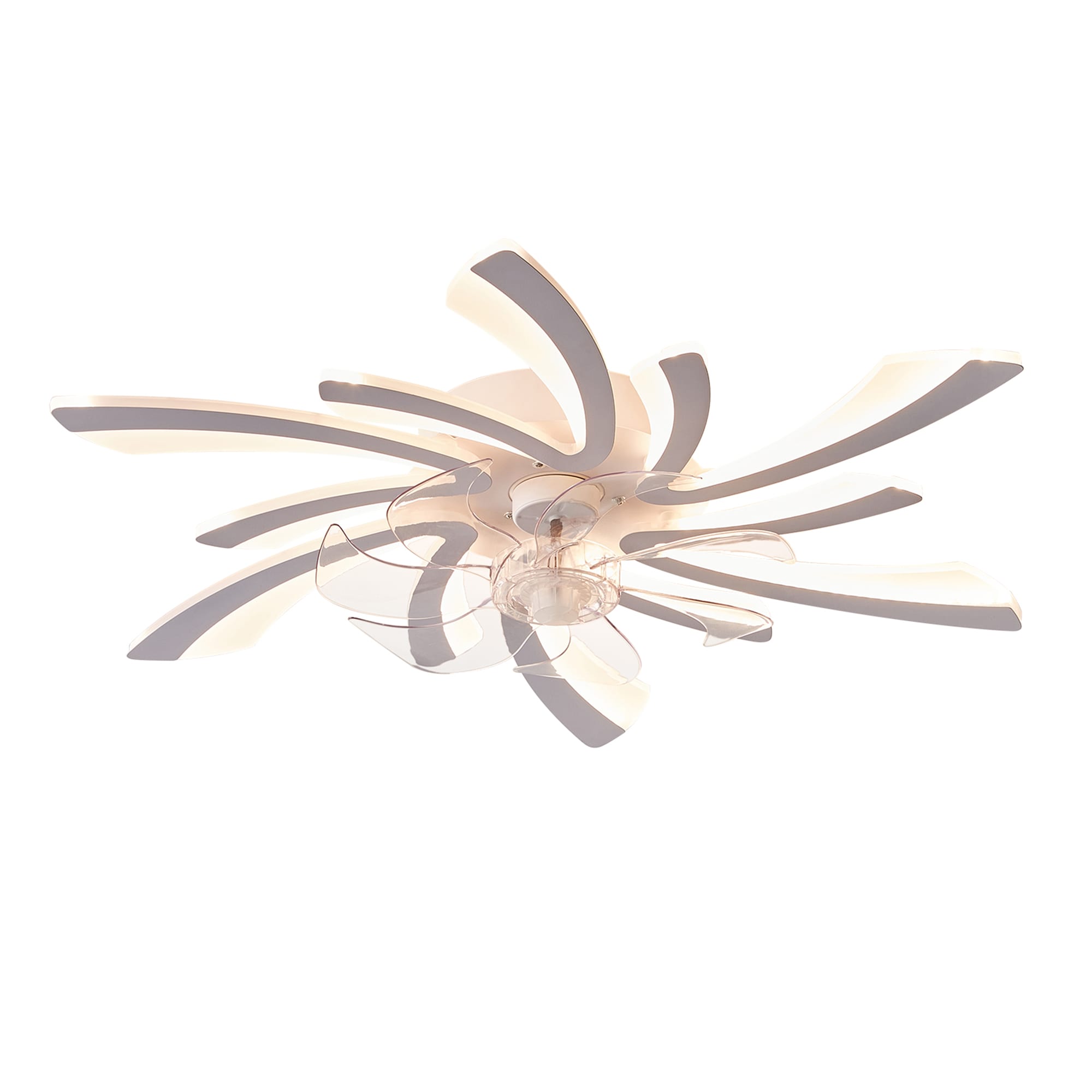 Bybafun YB5100126 31-in Color-Changing Integrated LED Flush Mount Smart White with Finished Blades Fandelier Ceiling Fan With Light and Remote ( 7 -Blade )
