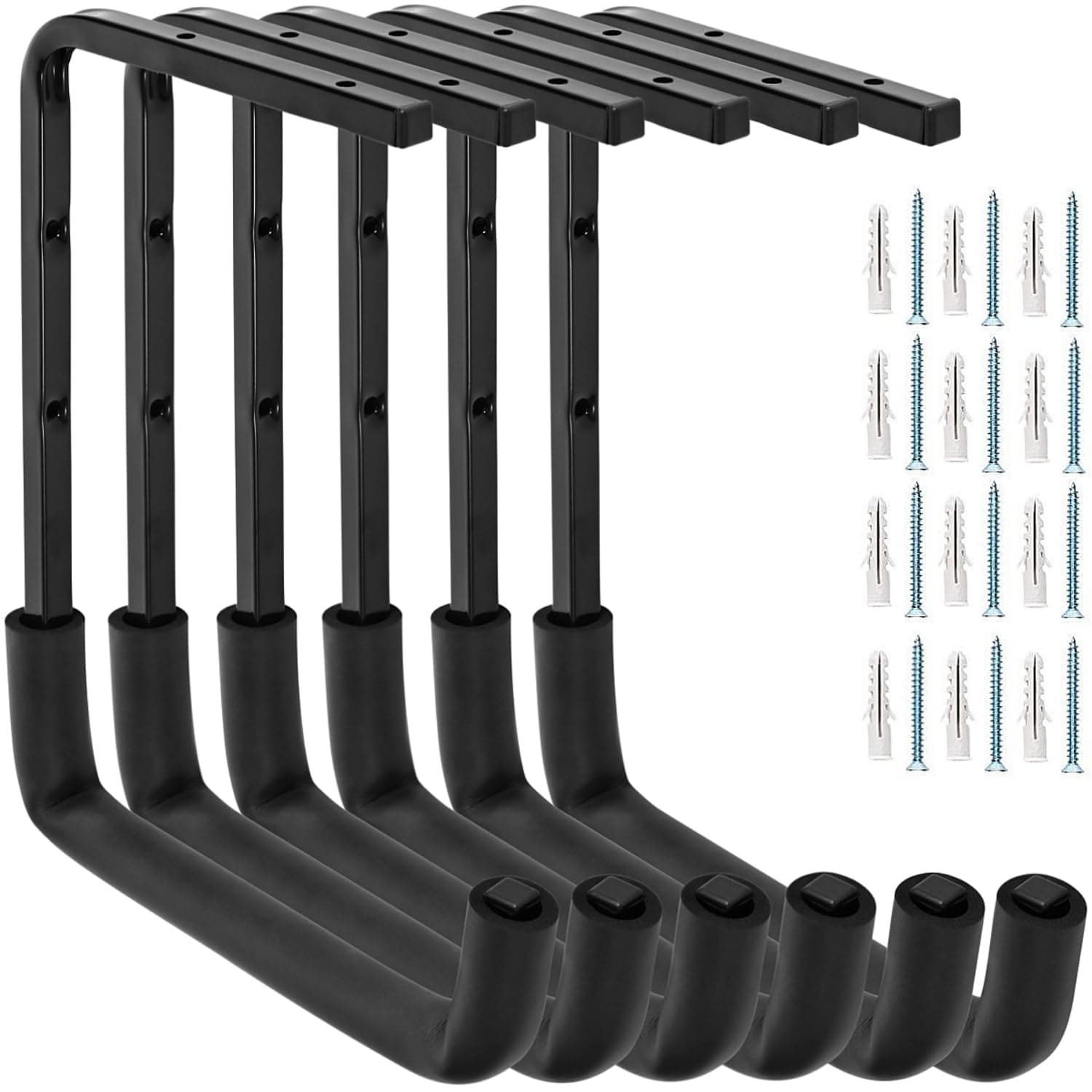 Phyfalip  6 Pack Ceiling Mounted Garage Storage Rack 9.45 x 12.6 Inch Steel Hooks for Ladders Bikes Tools Lumber Space Saving Organizer