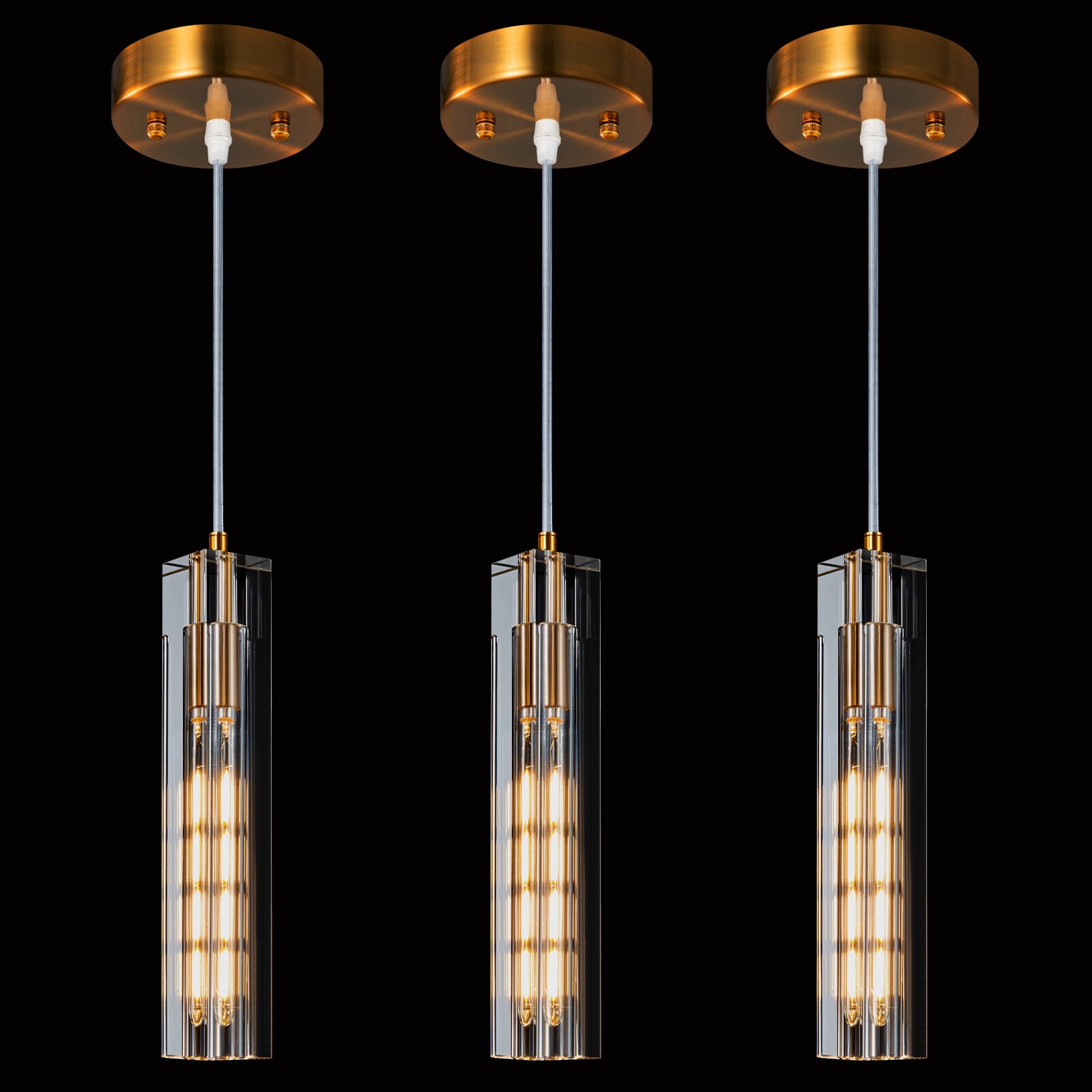 ZHLLMQ Modern 1-Light 3 Pack Gold Series Vertical Crystal Rectangular Non Integrated LED 1.96in Kitchen Island Dining Room Hardwired Pendant Light Fixture