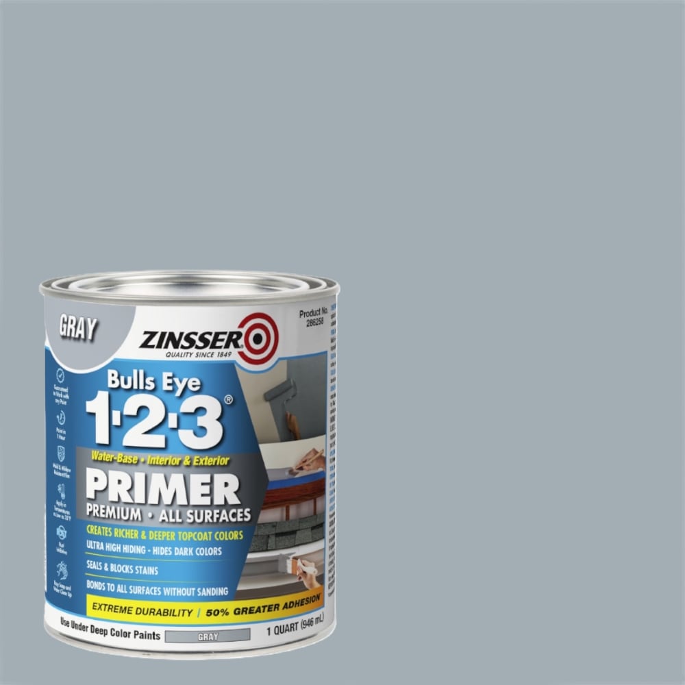 Zinsser 286258 Bulls Eye 1-2-3 Gray Interior/Exterior Multi-purpose Water-based Wall and Ceiling Primer ( 1-quart )