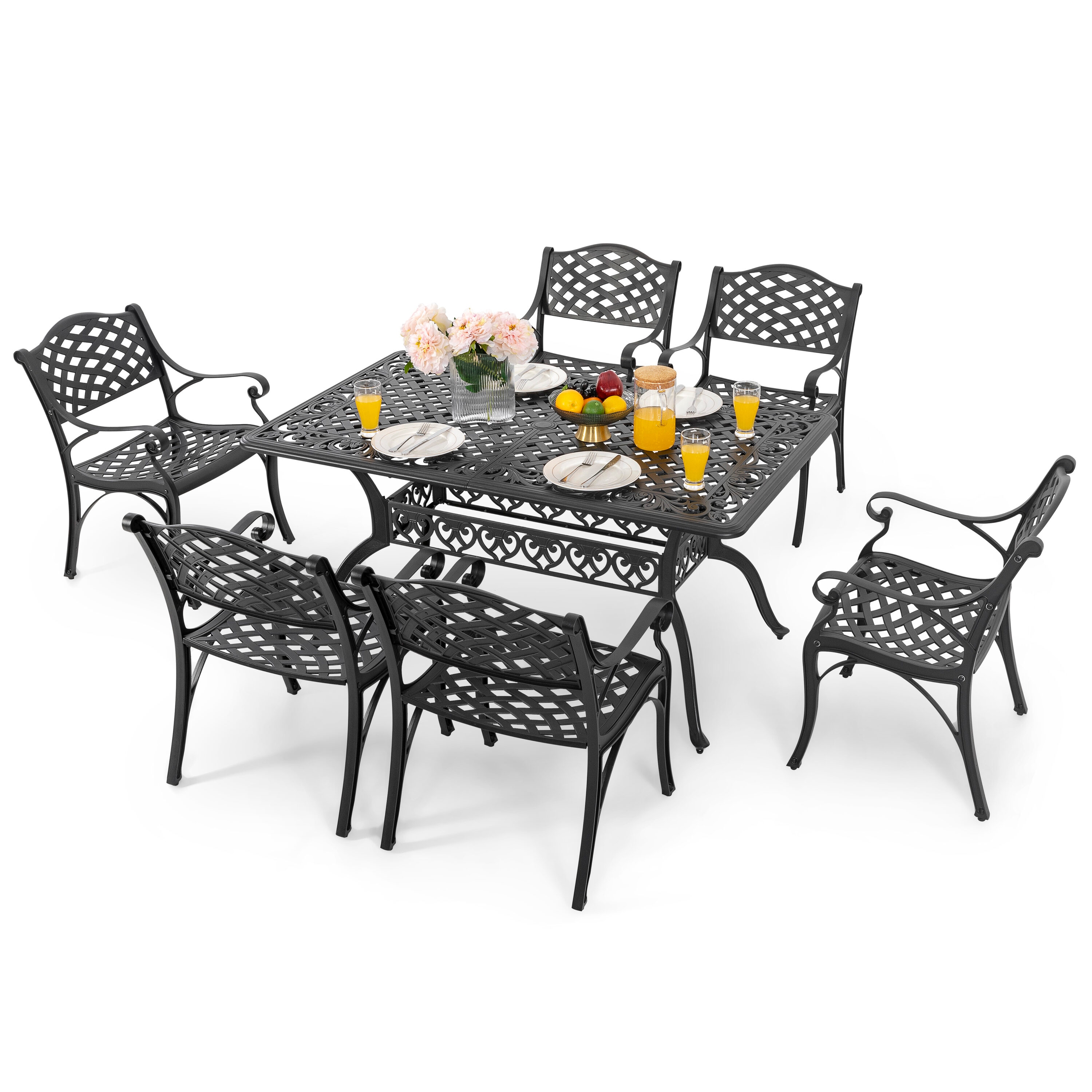 Black and Gold Speckled Cast Aluminum 6-Person Patio Dining Set