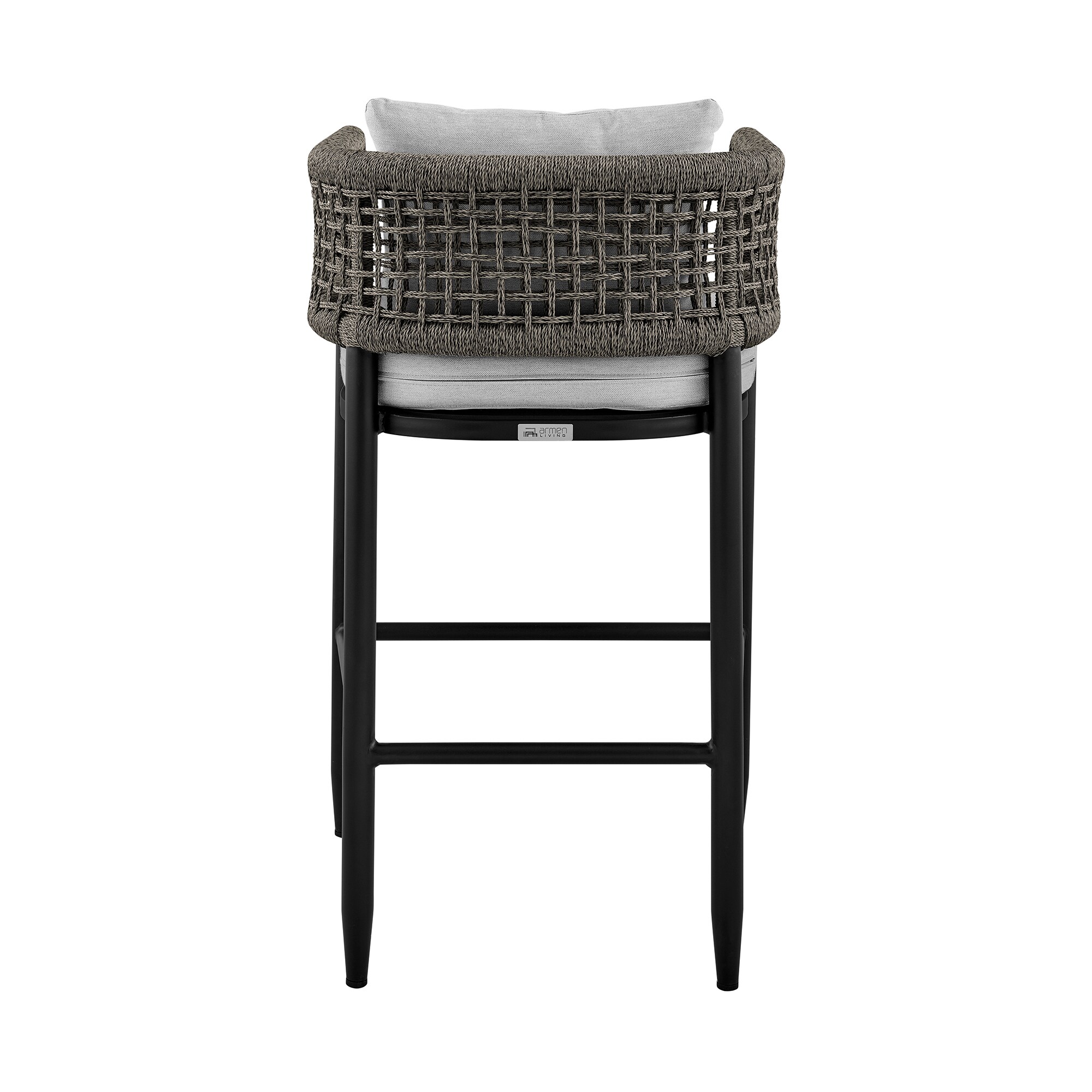 Alegria Gray Aluminum and Rope Outdoor Bar Stool with Cushions