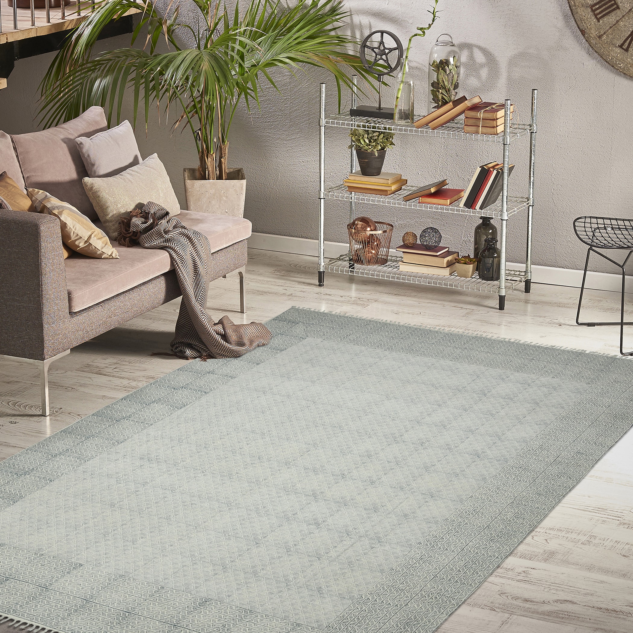 Dune Estra Blue Geometric Cotton Flatweave Rug