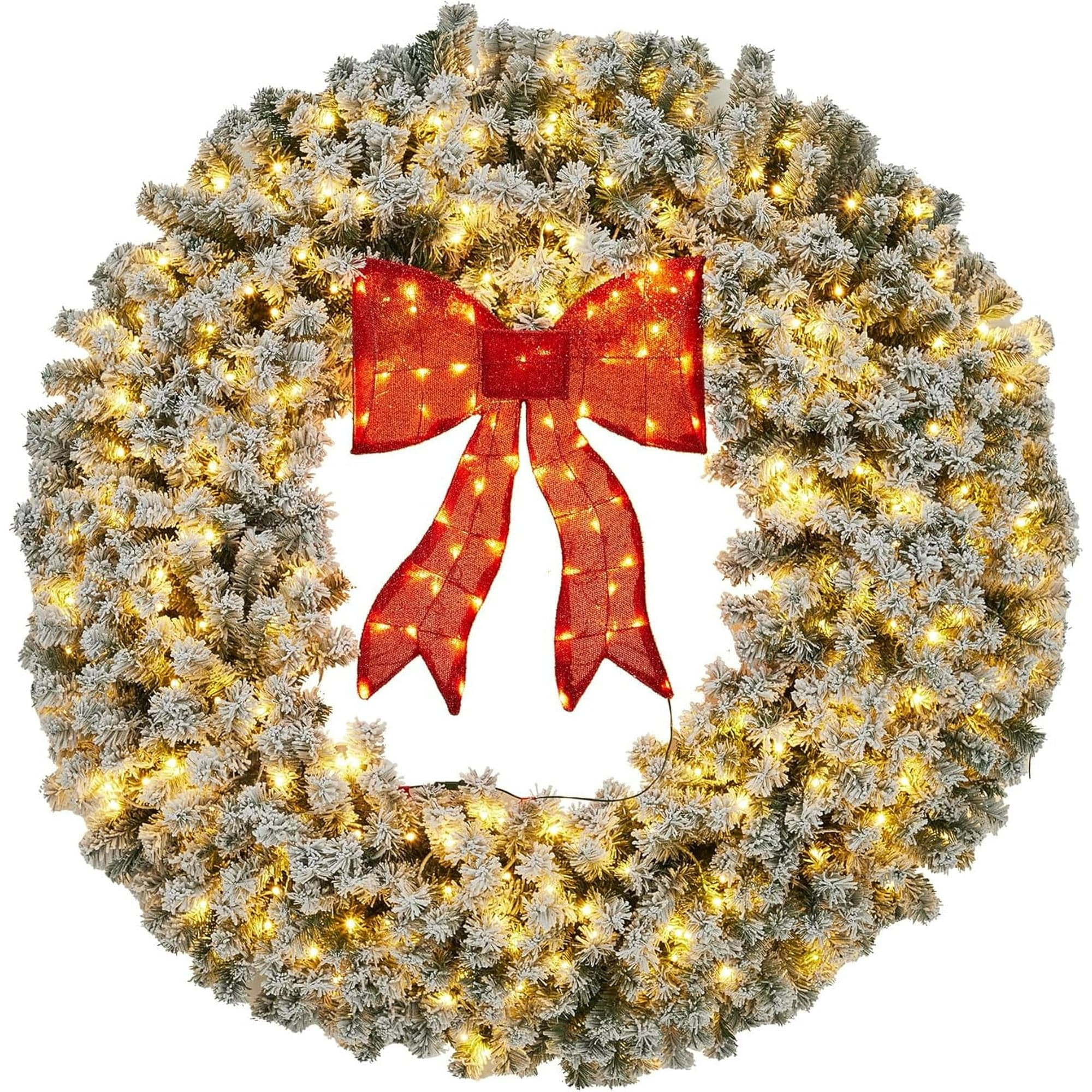 GAOMON 120cm Flocked Pre-lit Giant Bow Christmas Wreath Front Door Indoor Outdoor Farmhouse Home Window Xmas Holiday Decor