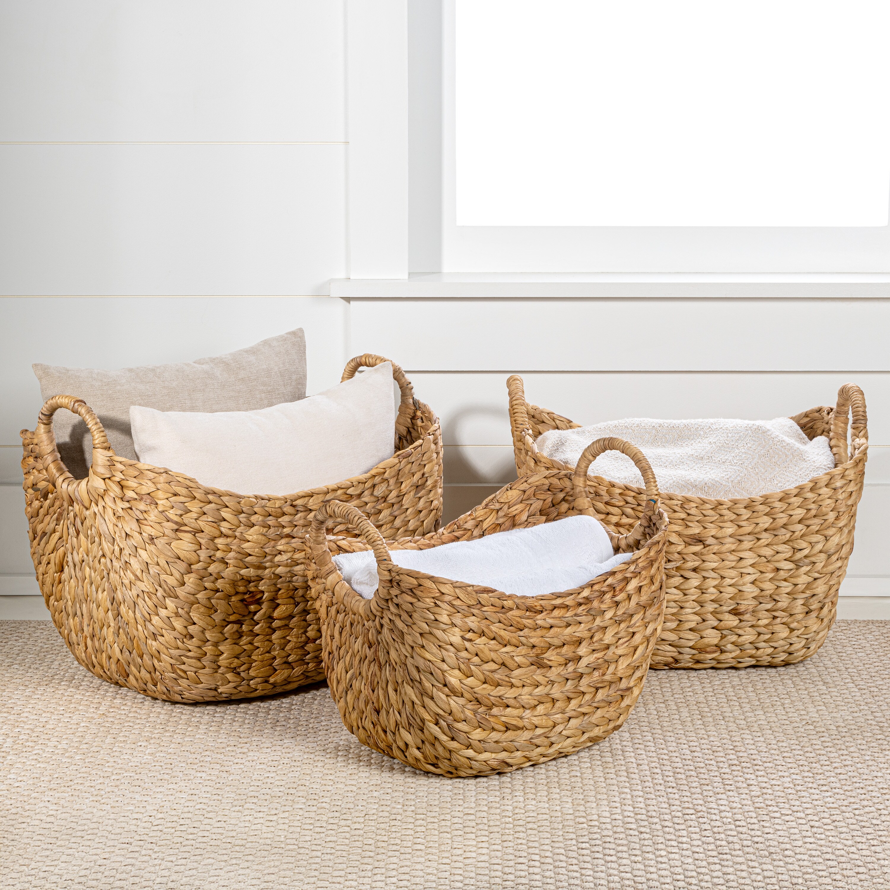 happimess BSK2002A-3SET 3 -Pack Nellie Farmhouse Handwoven Boat ( 17.32-in W x 14.57-in H x 13.78-in D ) Natural Water hyacinth Basket