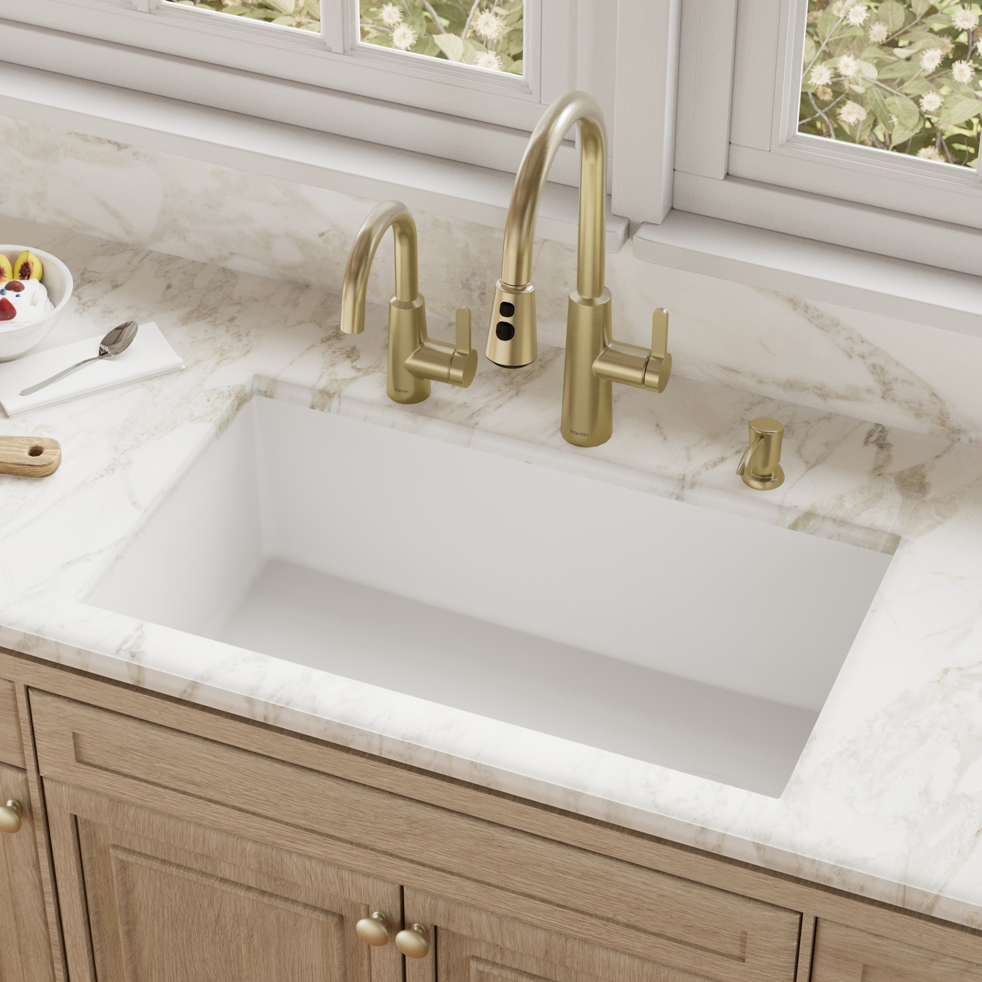 Karran Undermount 31.625-in x 19.125-in Quartz Single bowl Kitchen Sink