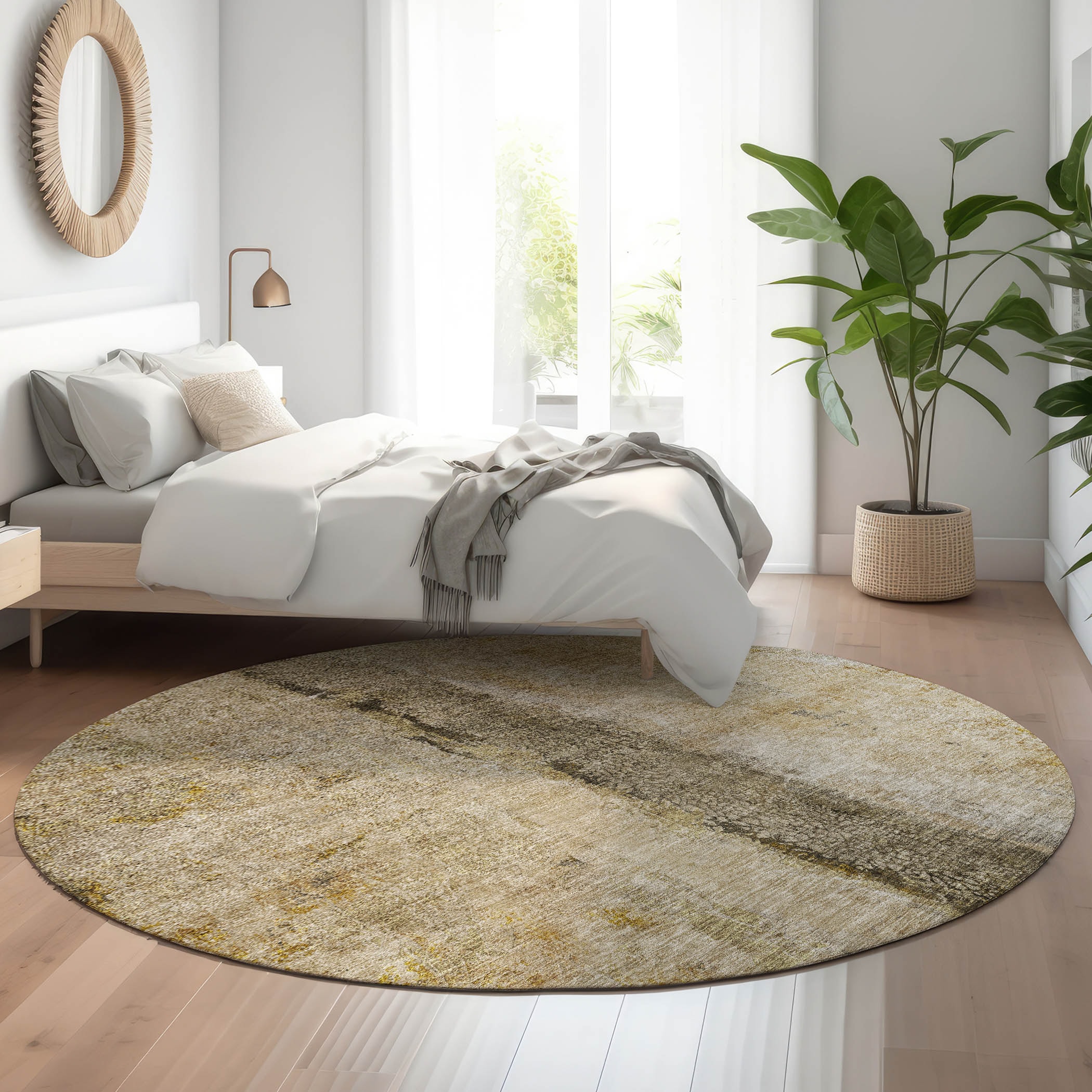 Addison Rugs AMF605BR8RO Mayfield AMF605BR 8 x 8 (ft) Loomed Polyester Brown Round Indoor Geometric Machine washable Area rug
