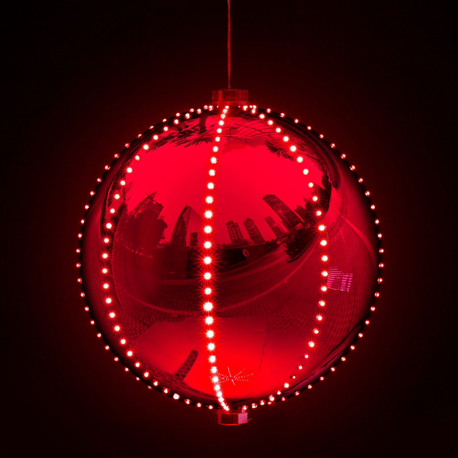Red 13" LED Light-Up Hanging Christmas Ball Ornament