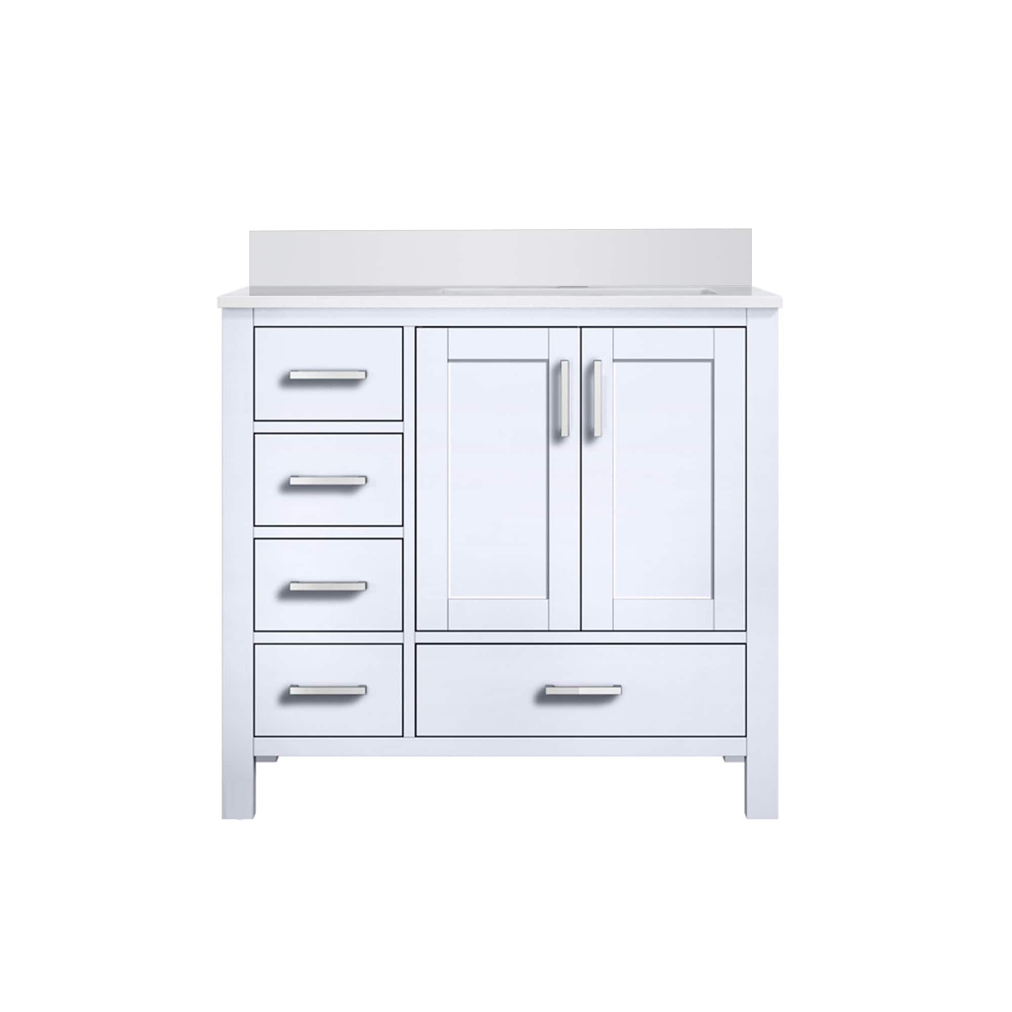 Lexora LJ342236SAWQ000R Jacques 36-in White Undermount Single Sink Bathroom Vanity with White Quartz Top