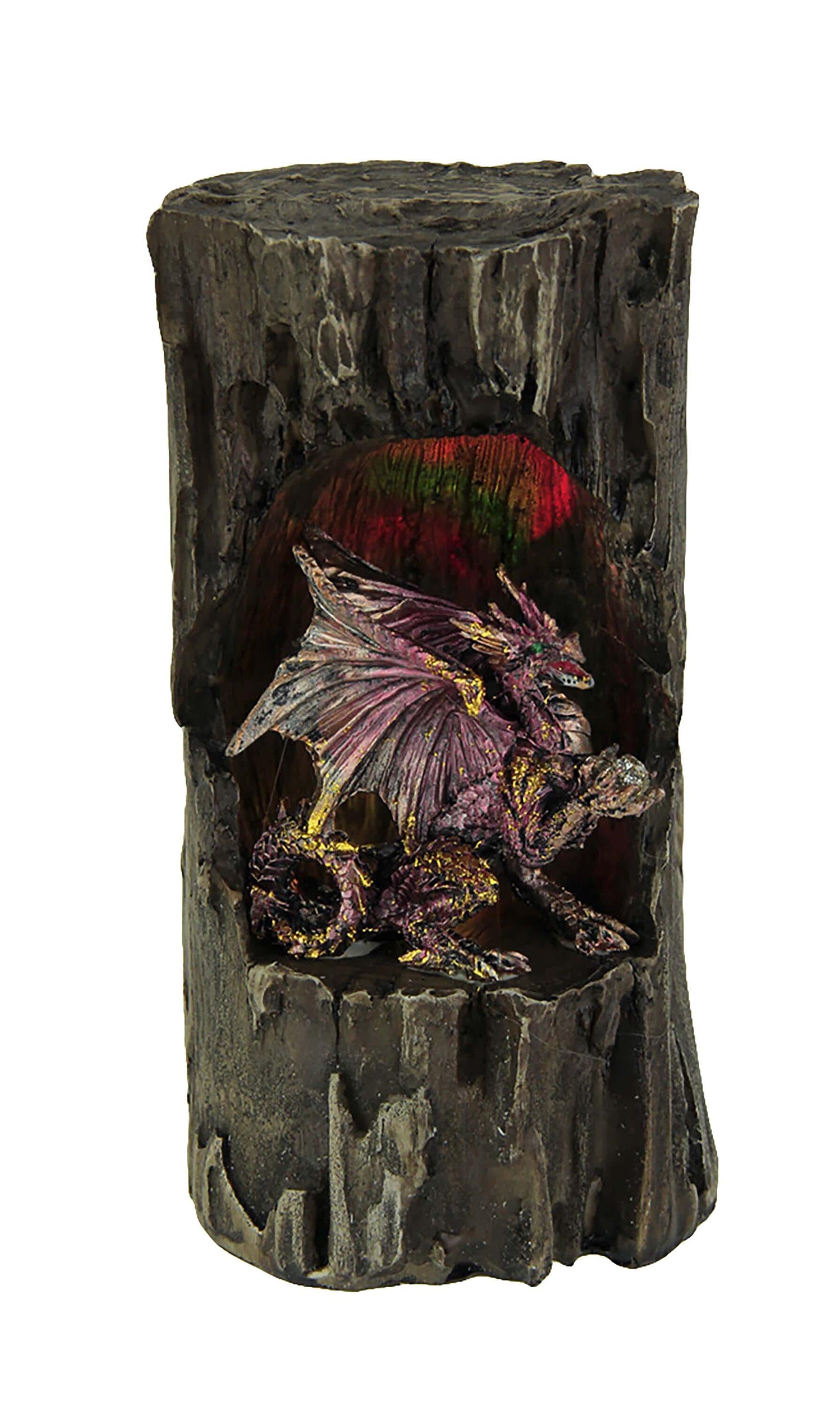 Zeckos 65-SY-81 Dragon Holding Orb In Old Log Statue with Color Changing LED Lights