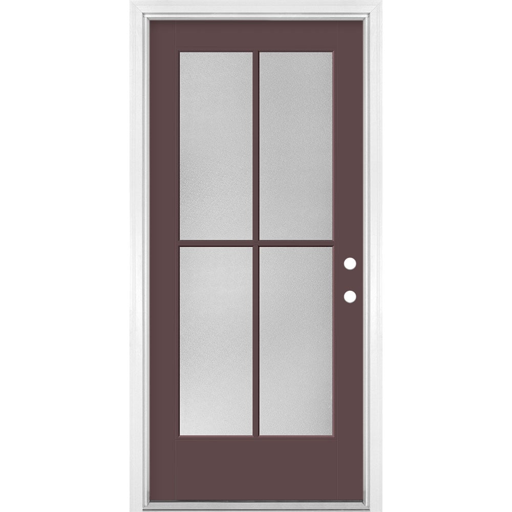 Masonite 1524213 36-in x 80-in x 4-9/16-in Fiberglass Full lite Left-hand inswing Currant Painted Prehung Front Door with Brickmould Insulating core