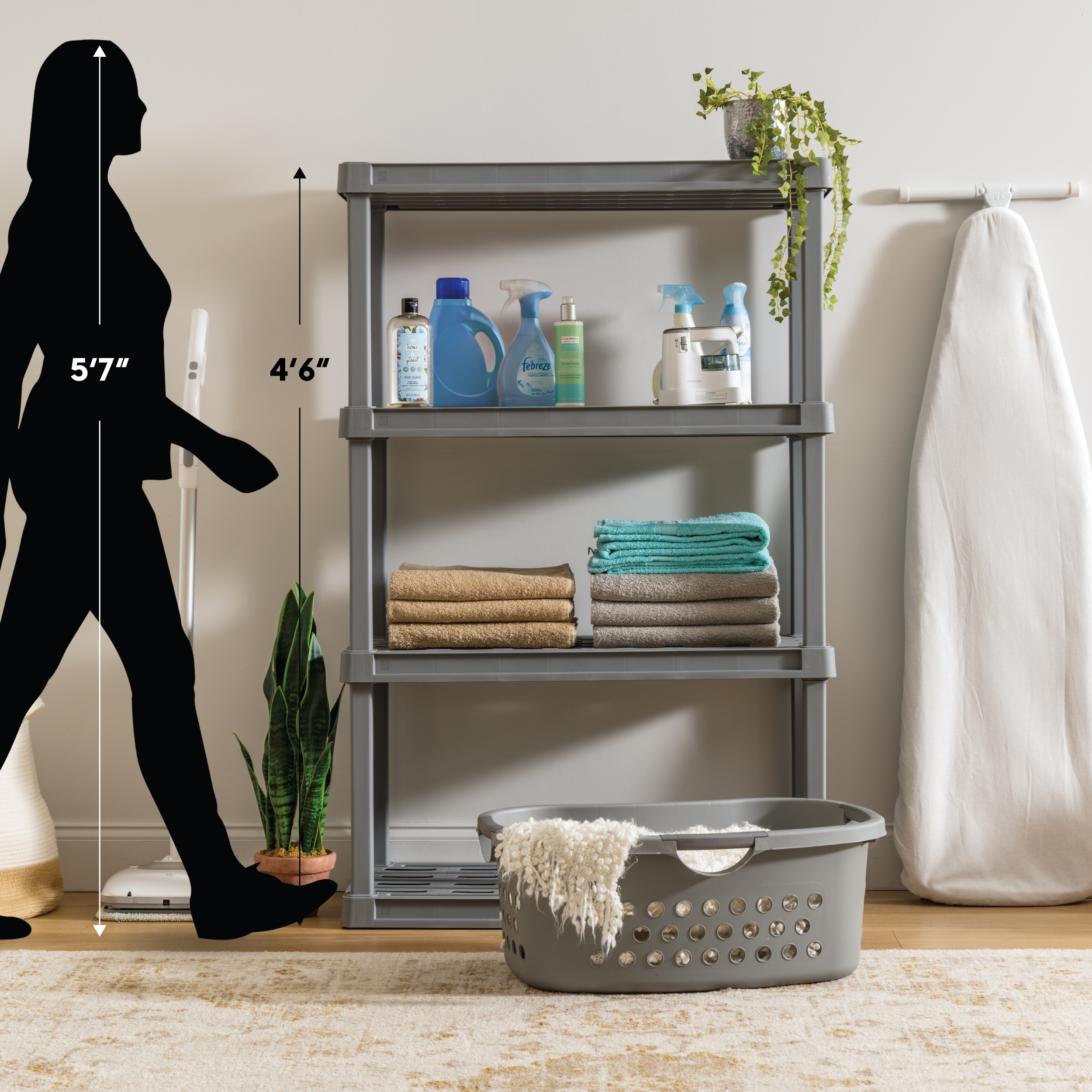 Gray 4-Tier Plastic Utility Storage Shelves