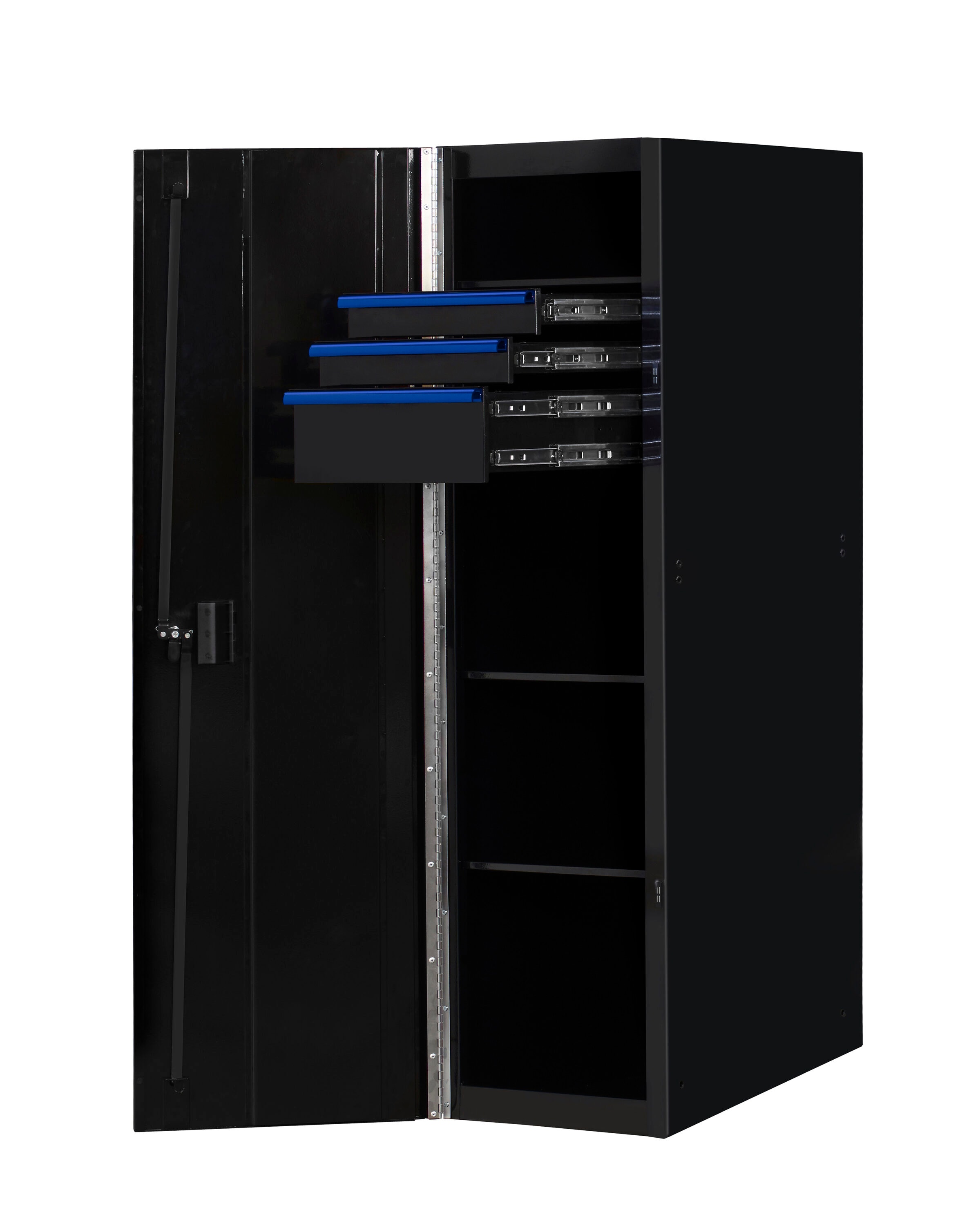 Extreme Tools RX243003SLBKBL RX SERIES 24-in W x 61-in H x 30-in D 3 -Drawer Steel Tool Chest ( BLACK POWDER COAT W BLUE ANODIZED Aluminum DRAWER PULLS )