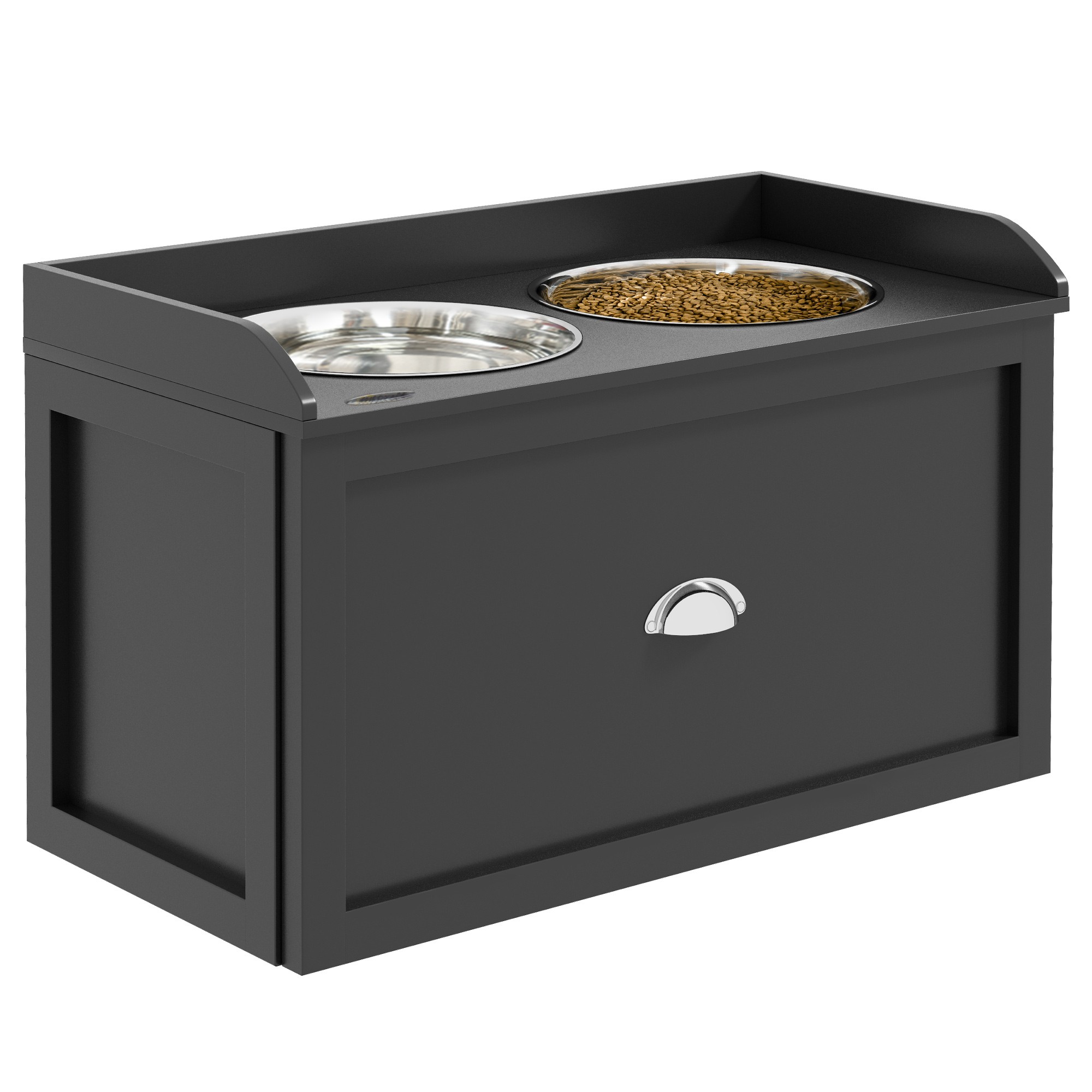 Vorene Dog Feeding Station Storage Drawer 2 Removable Elevated Bowls Large Dogs Black