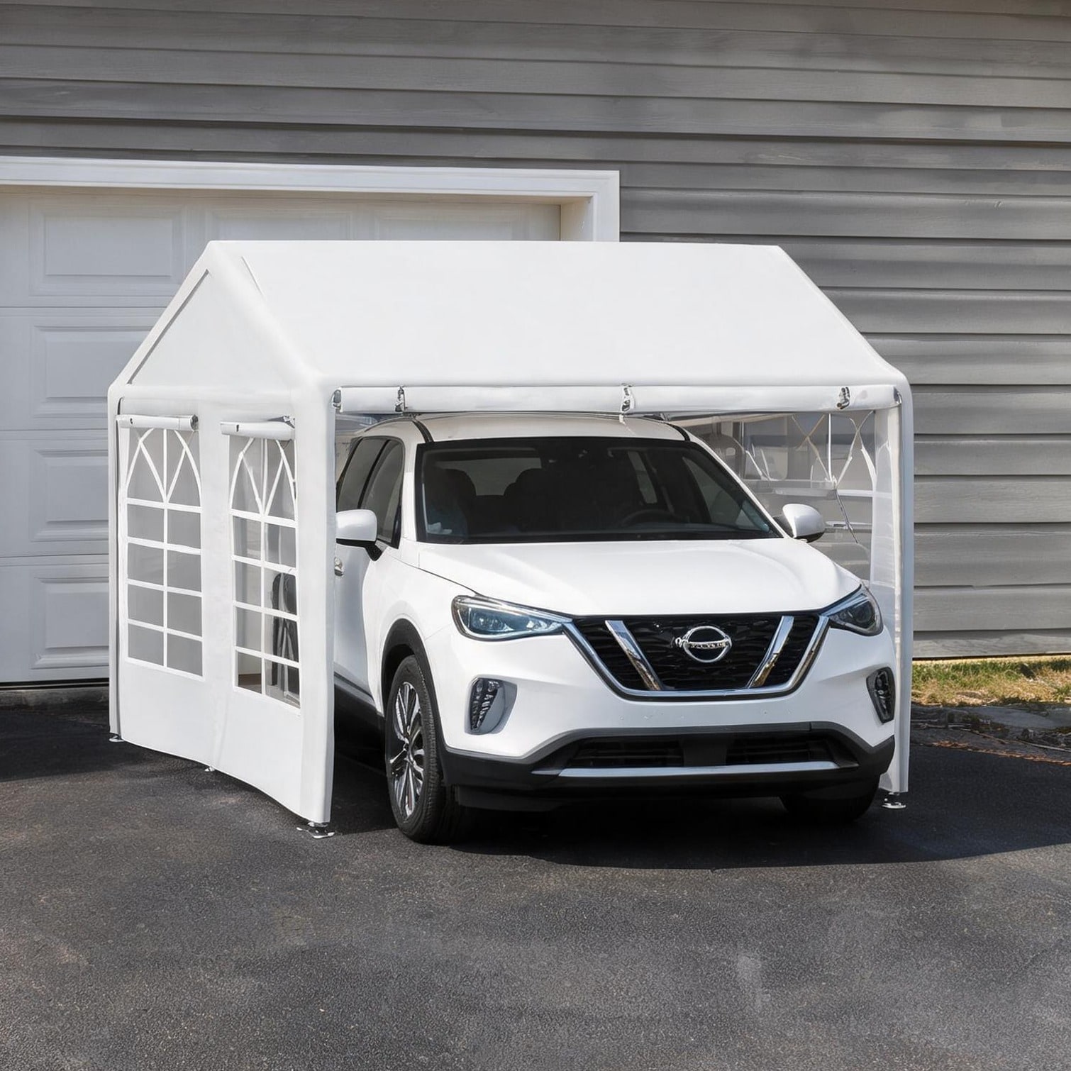 Tammesy Outdoor Party Canopy with Galvanized Steel Frame UV-Resistant PE Roof Large 236.25 x 118 Coverage for Events and Vehicle Shade Clean White