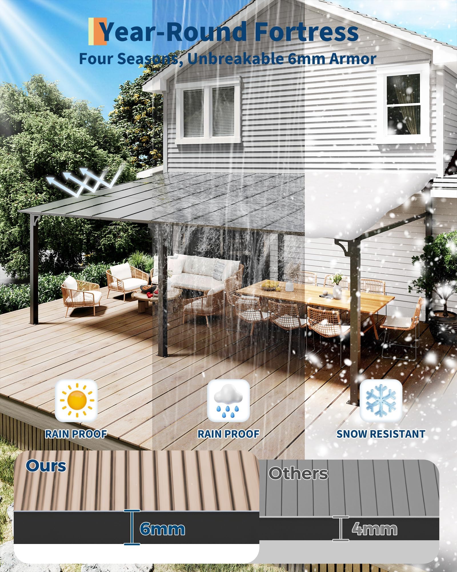 DEXSO 12x20 Lean to Wall Mounted Hardtop Gazebo Black in the Gazebos ...