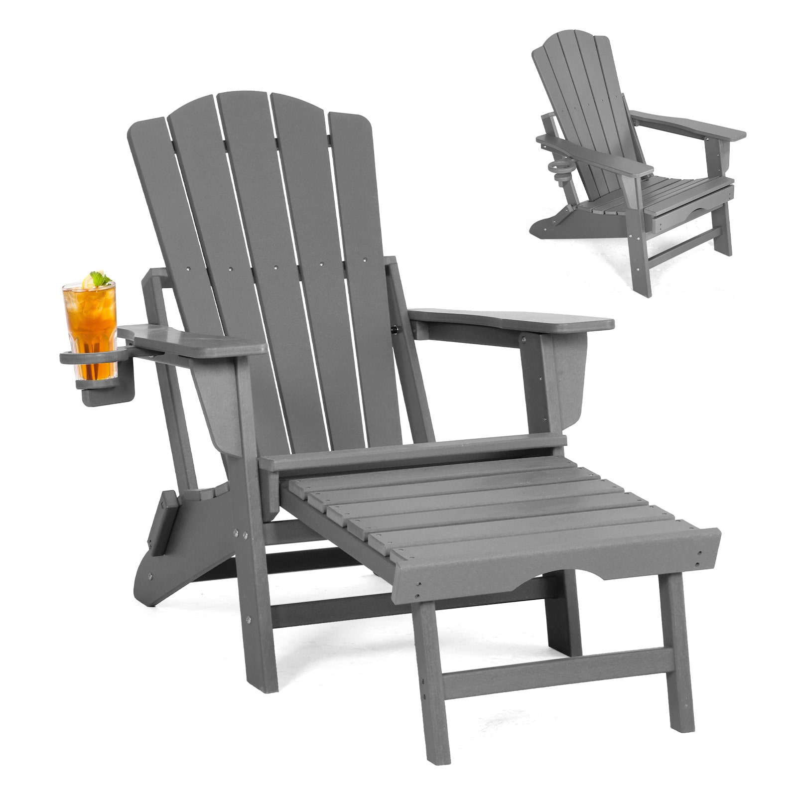 GARSING AC-GRAY Adirondack Chair Stackable Gray HDPE Frame Stationary Adirondack Chair with Slat Seat