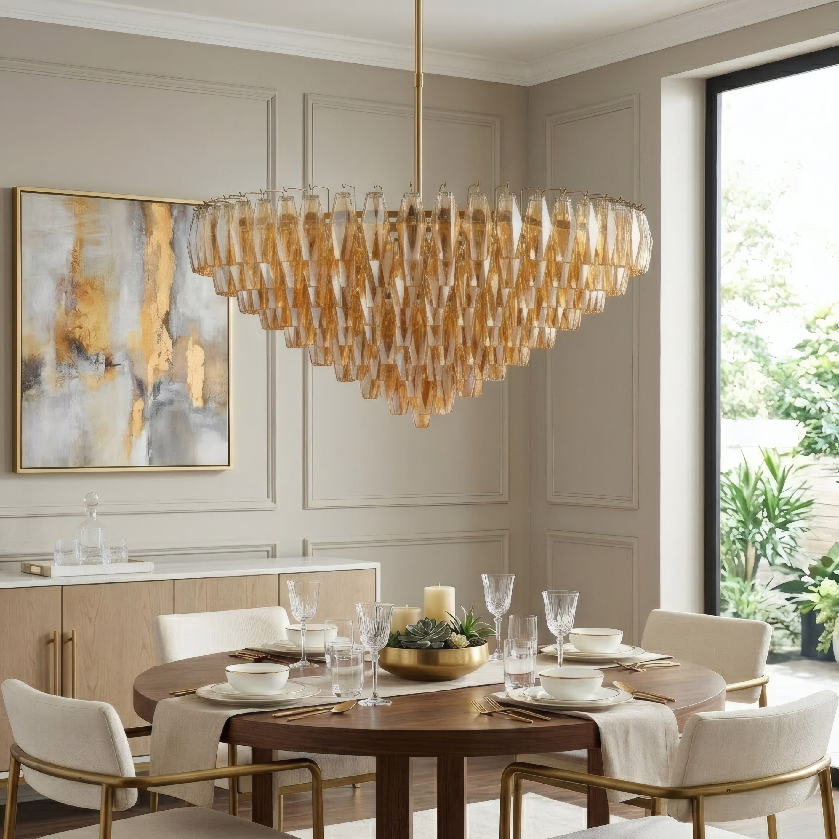 RCCFBHM 47-in 18 Light Luxury Gold Crystal Chandelier E12 Fixture Faceted Glass Prism Pendant Lighting with 25W Warm Incandescent Bulbs Included