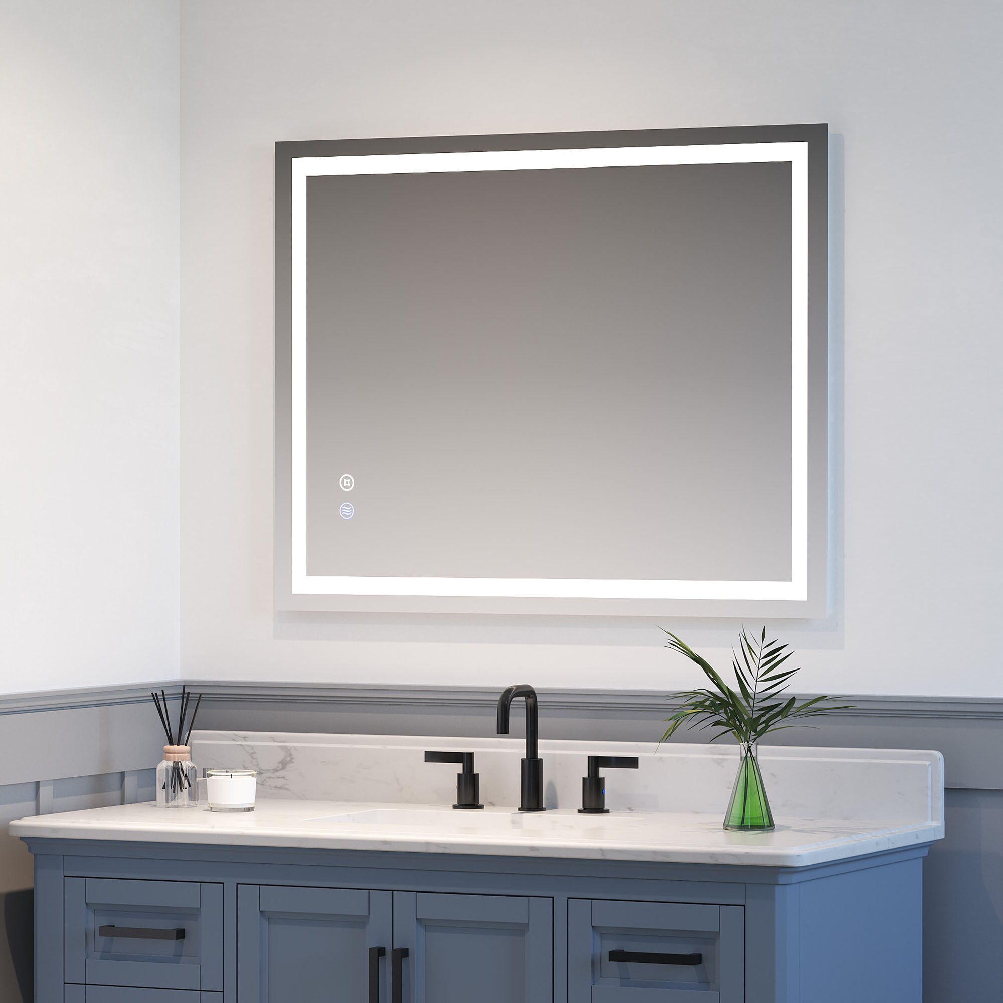 DELUXE LIVING M0004 36-Inches x 28-Inches Polished Frameless Rectangle Dimmable Lighted Fog Free Bathroom Vanity Mirror ( White )