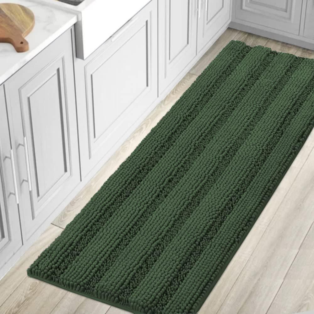 H.Versailtex  1pc Chenille Bath Rug Extra Thick Striped NonSlip Bathroom Mat