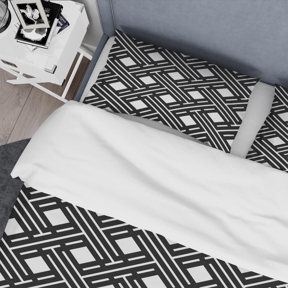 Twin Black and Multicolor Geometric Microfiber Duvet Cover Set