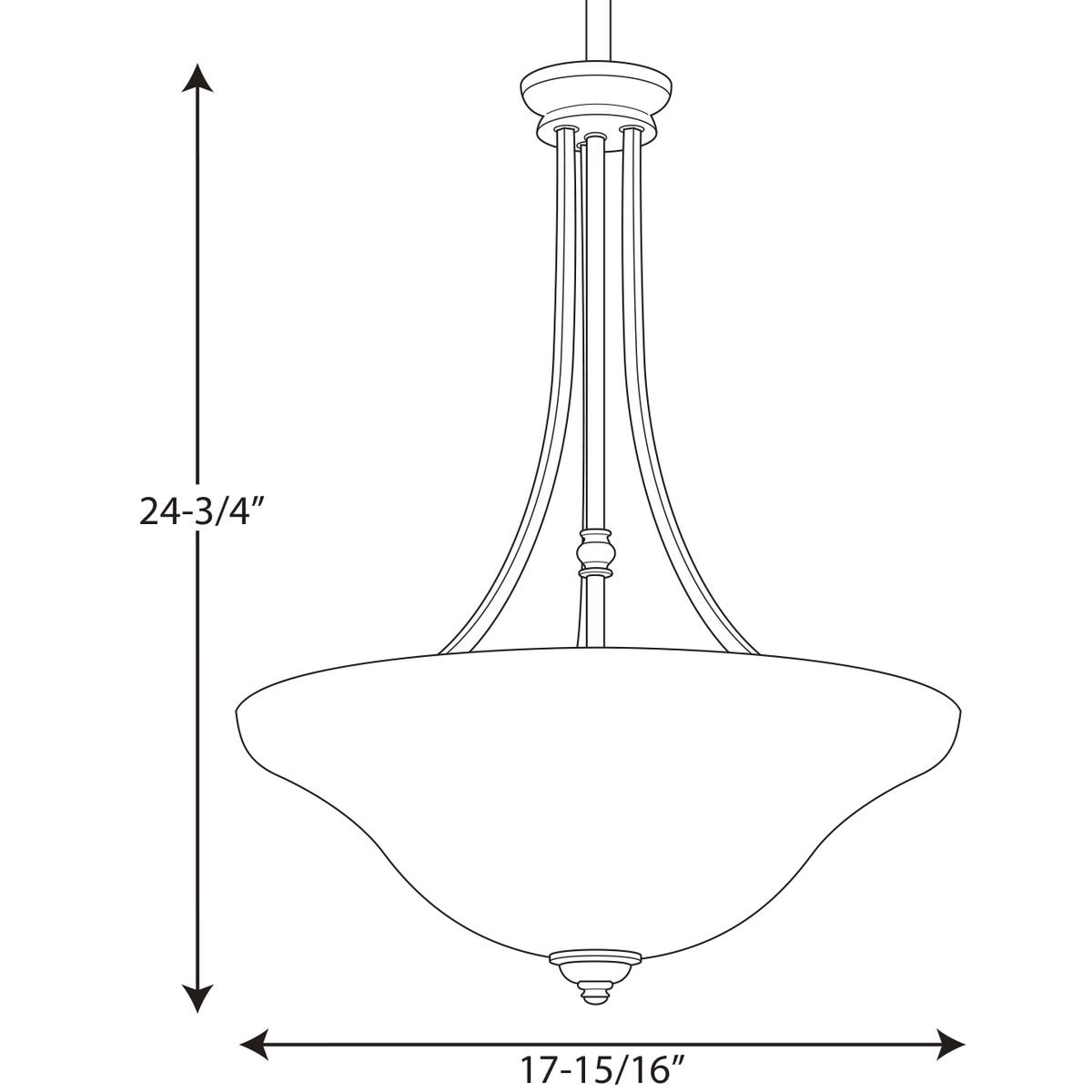 Pebbles Finish Three-Light Inverted Pendant with Glass Shade