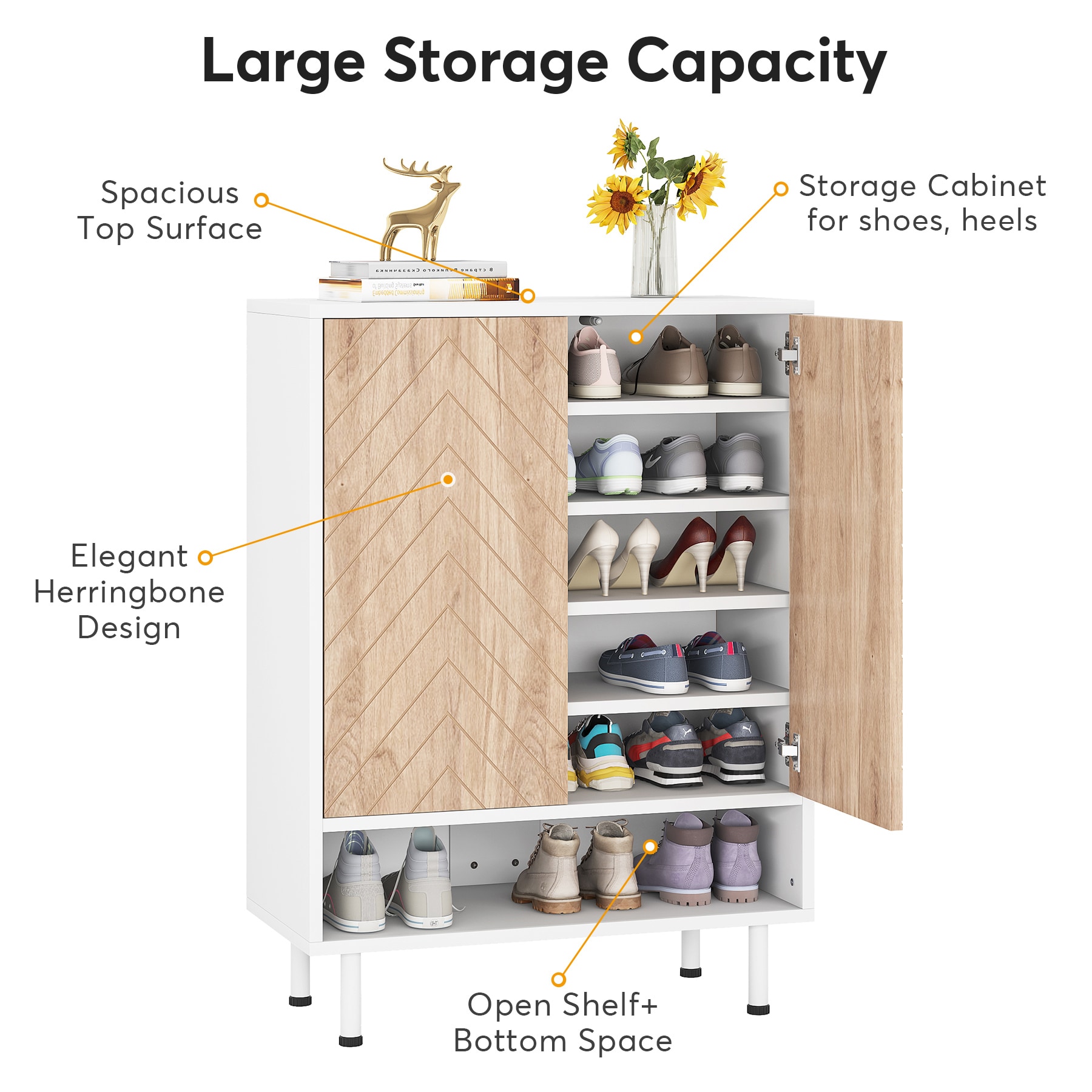 Tribesigns 37.6-in H 6 Tier 18 Pair Light Brown and White Mdf Shoe Cabinet  in the Shoe Storage department at