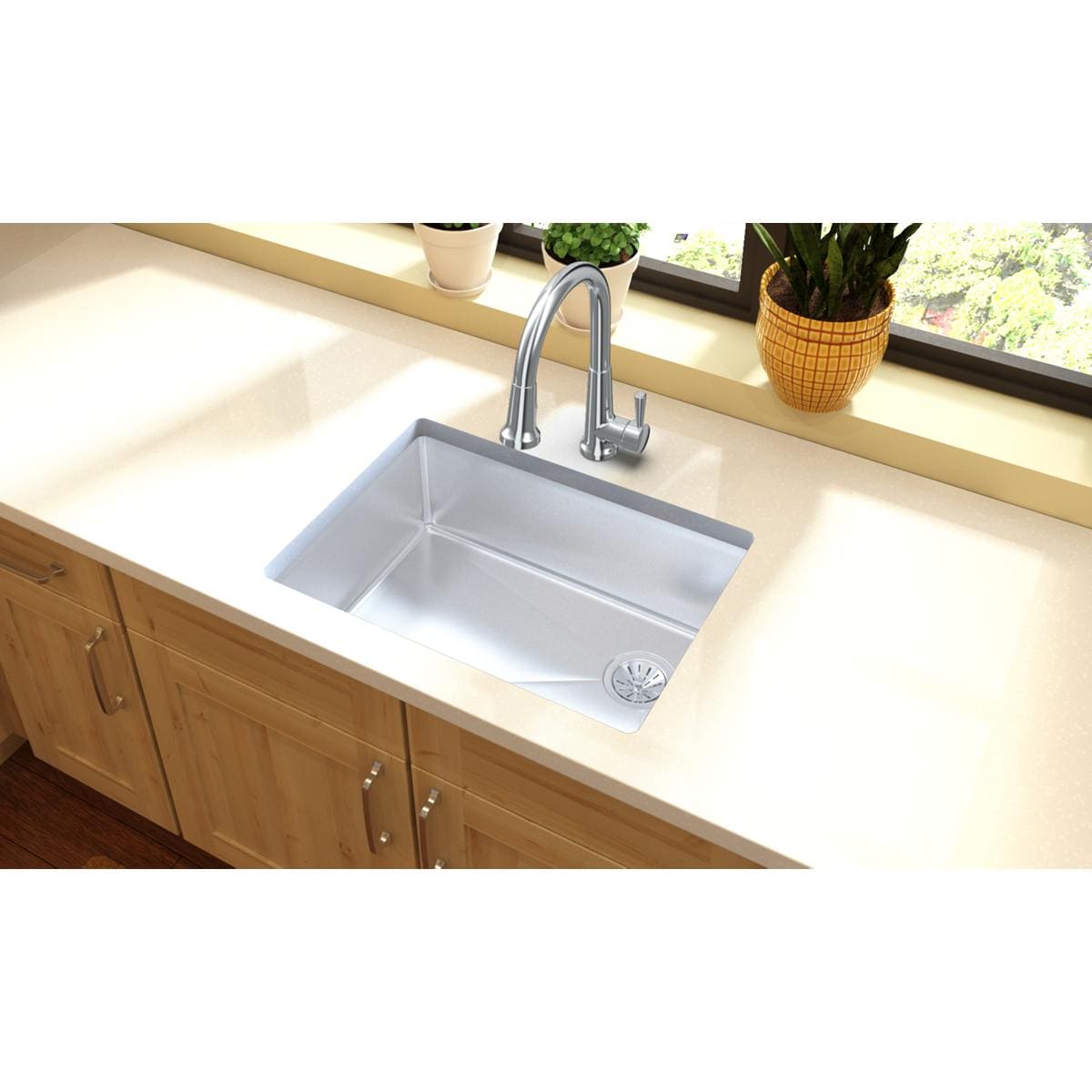 Crosstown Undermount 25.591-in x 18.5-in Polished Satin Stainless Steel Single Bowl Kitchen Sink | - Elkay ECTRU24179RT