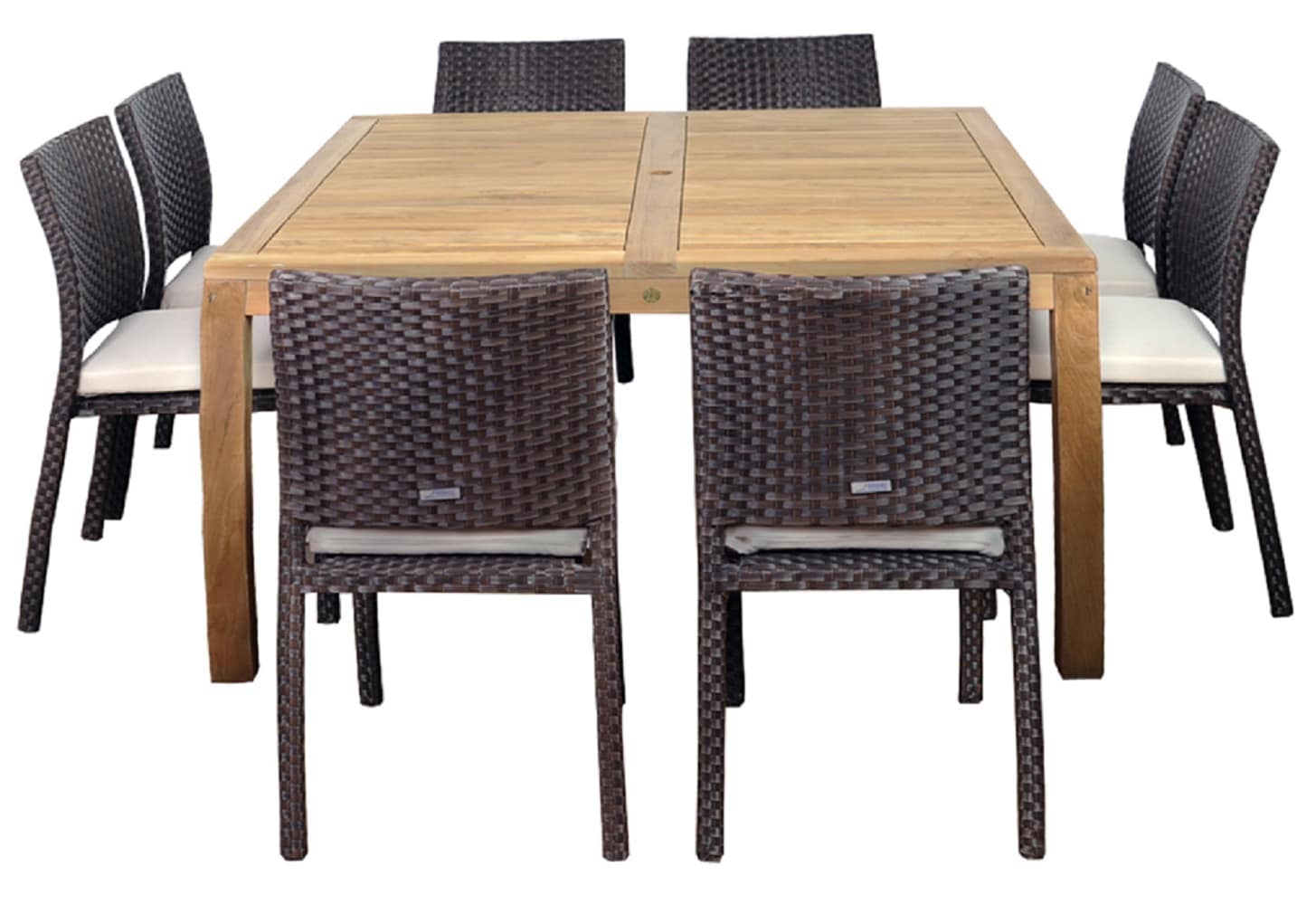 Envelor EN-IH-GEO9PC Georgia 9 -Piece Brown Patio Dining Set Wood Square Table with 8 Off-white Cushions Stationary Chairs