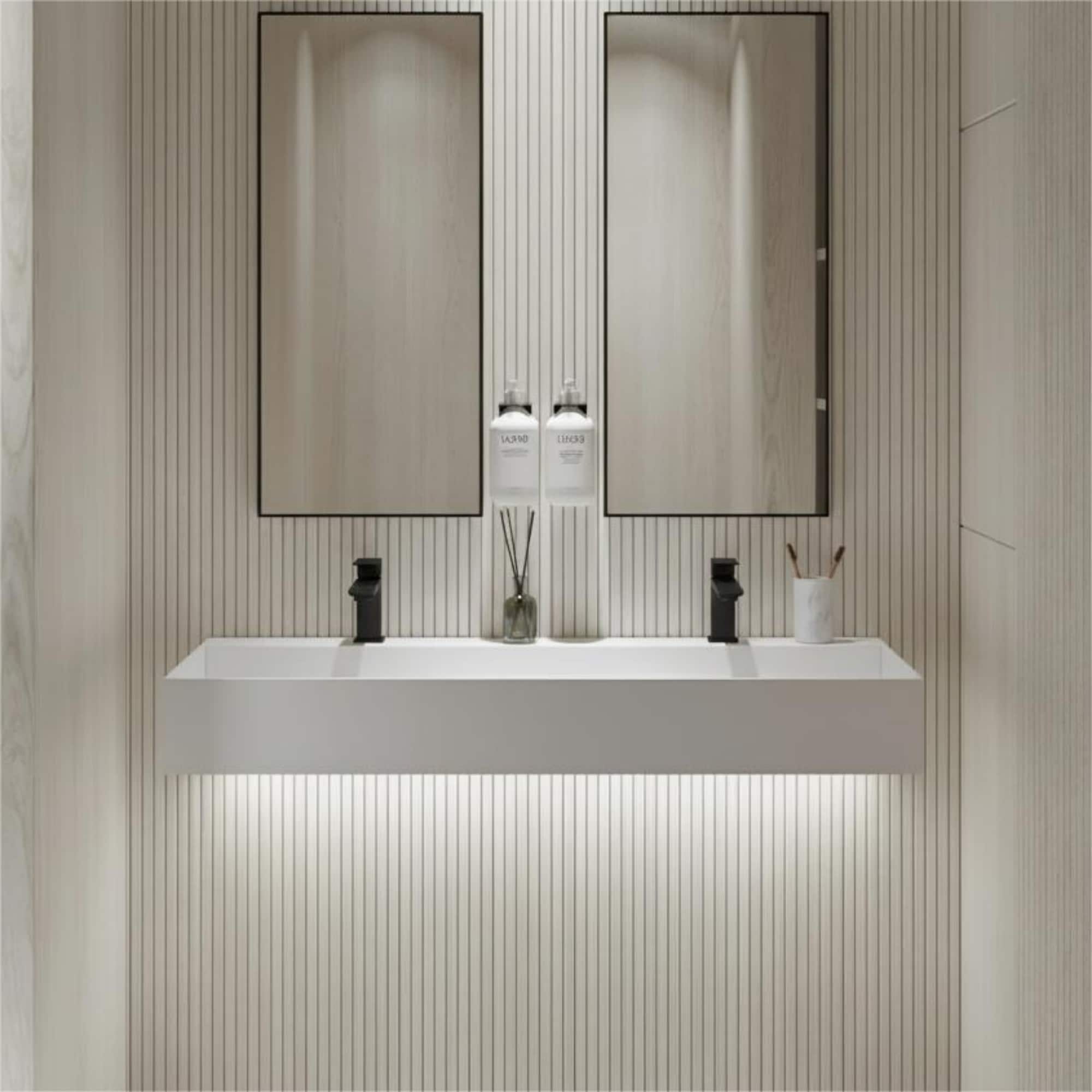 Boyel Living BL-WHITE9026D 48 Inch Rectangular Matte White Artificial Stone Bathroom Vanity Sink Countertop Wall-mounted Sink