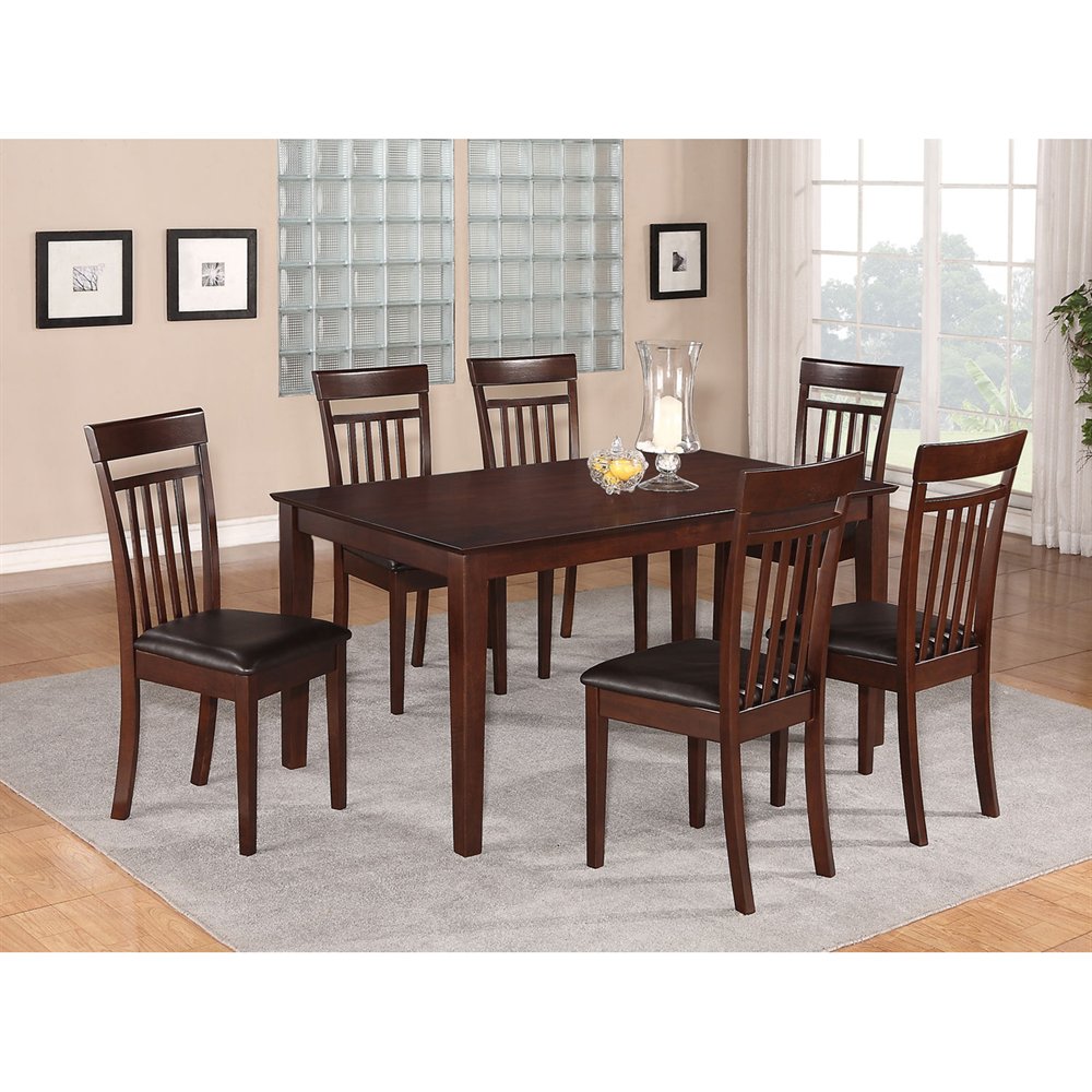 East West Furniture Capri Mahogany 7-Piece Dining Set with Dining Table ...
