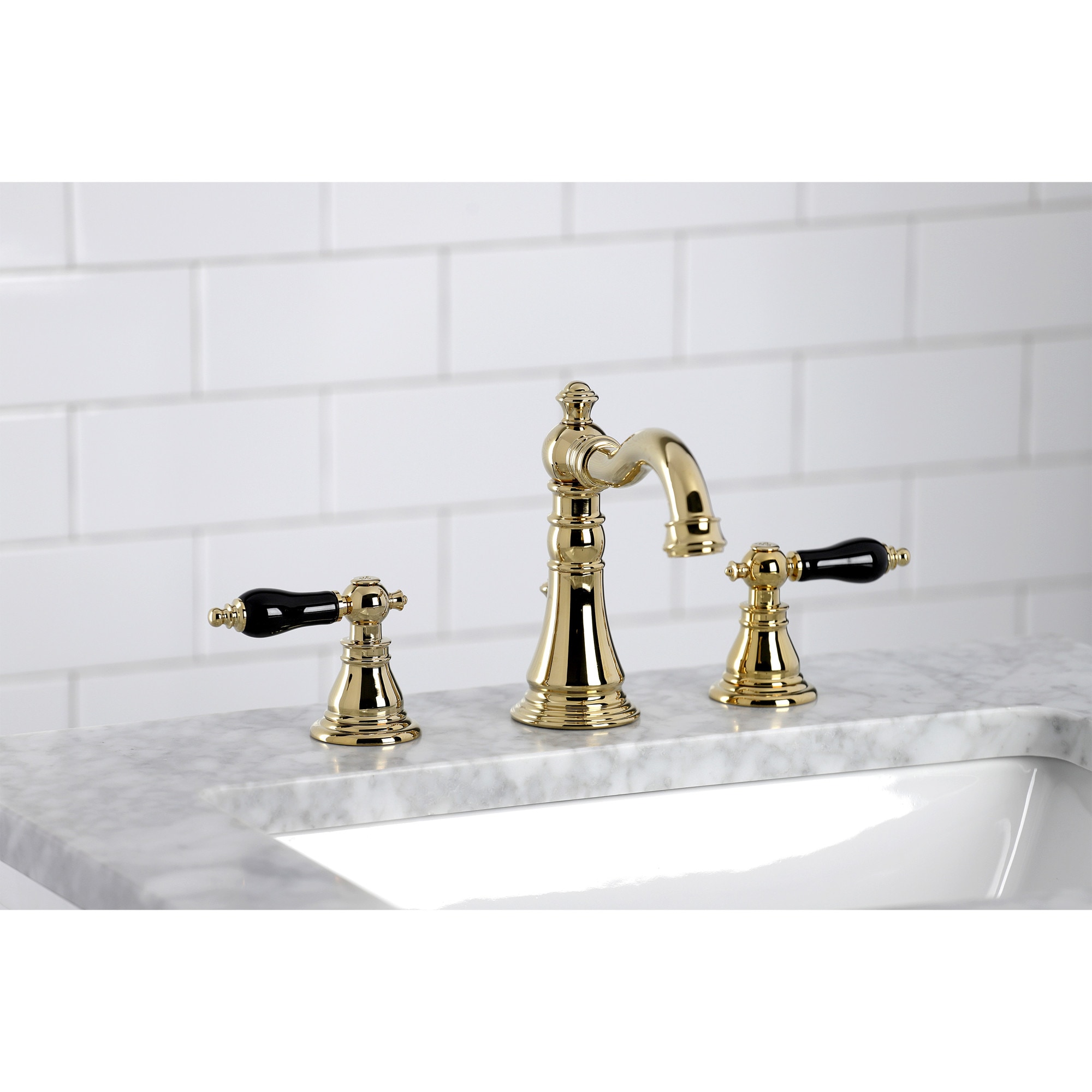 Kingston Brass WLFSC1972AKL Duchess Polished brass Widespread 2-handle Low-arc Residential Handle Bathroom Sink Faucet with Drain