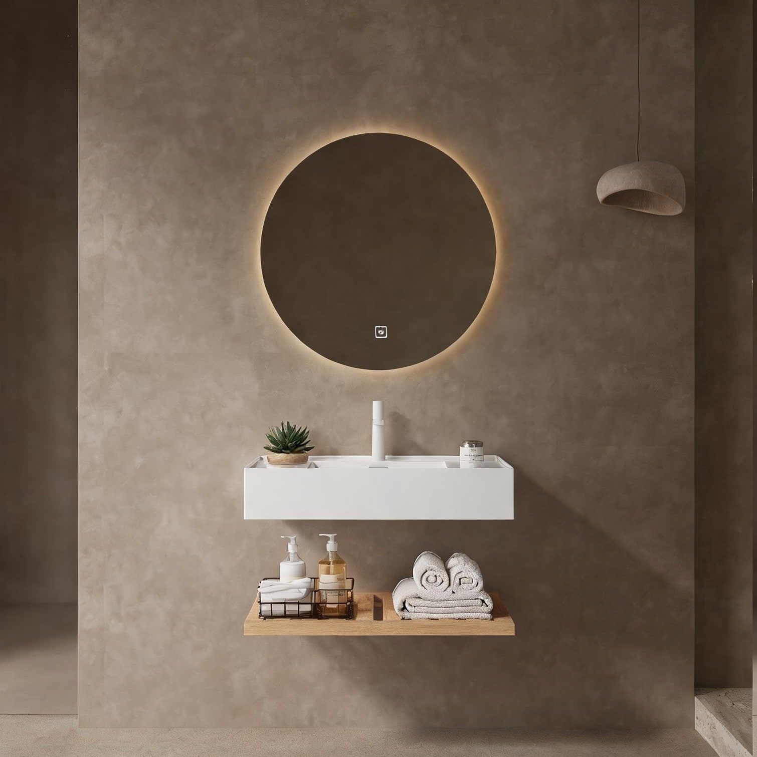 Naturefalls Modern 30-Inch Wall-Mounted Bathroom Vanity with Integrated Acrylic Sink Natural Woodgrain and Clean White