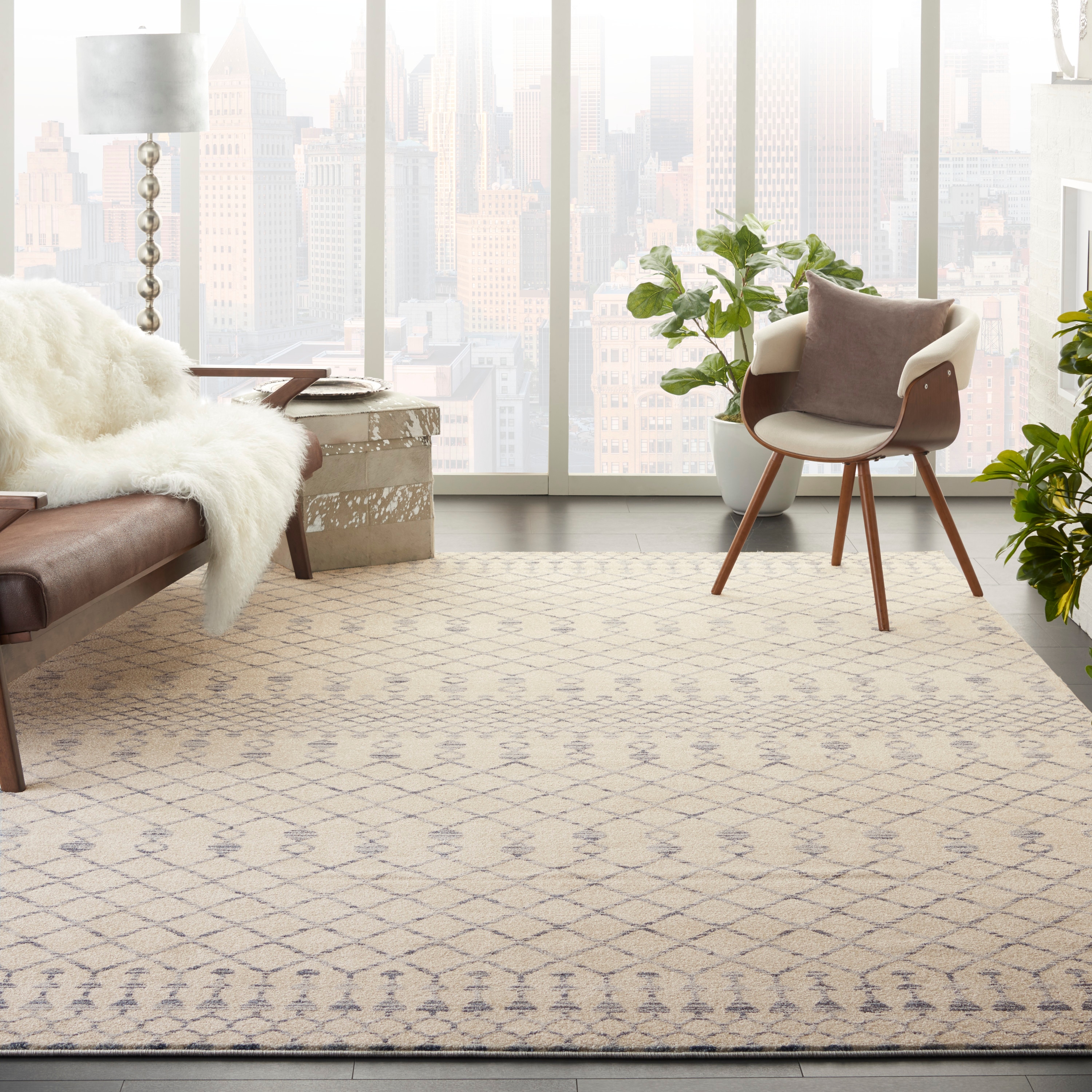 Nourison 99446721112 Royal Moroccan 8 x 10 (ft) Loomed Polypropylene Beige Blue Rectangular Indoor Geometric Moroccan Area rug