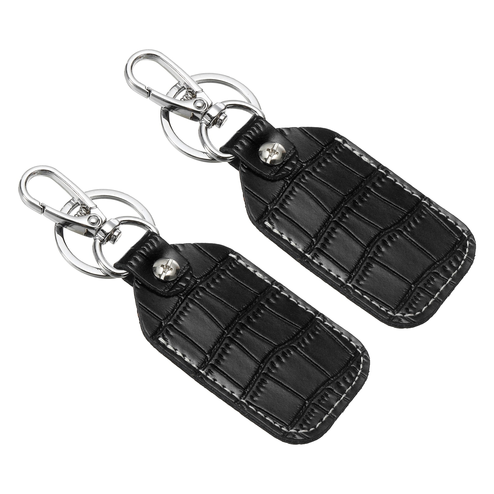 PATIKIL Leather Key Fob 2pcs Genuine Leather Keys Cover RFID Key Fob Protector Air Tag Holder Keychain Case with Key Ring and Screwdriver for Car Key ID Key Card Black
