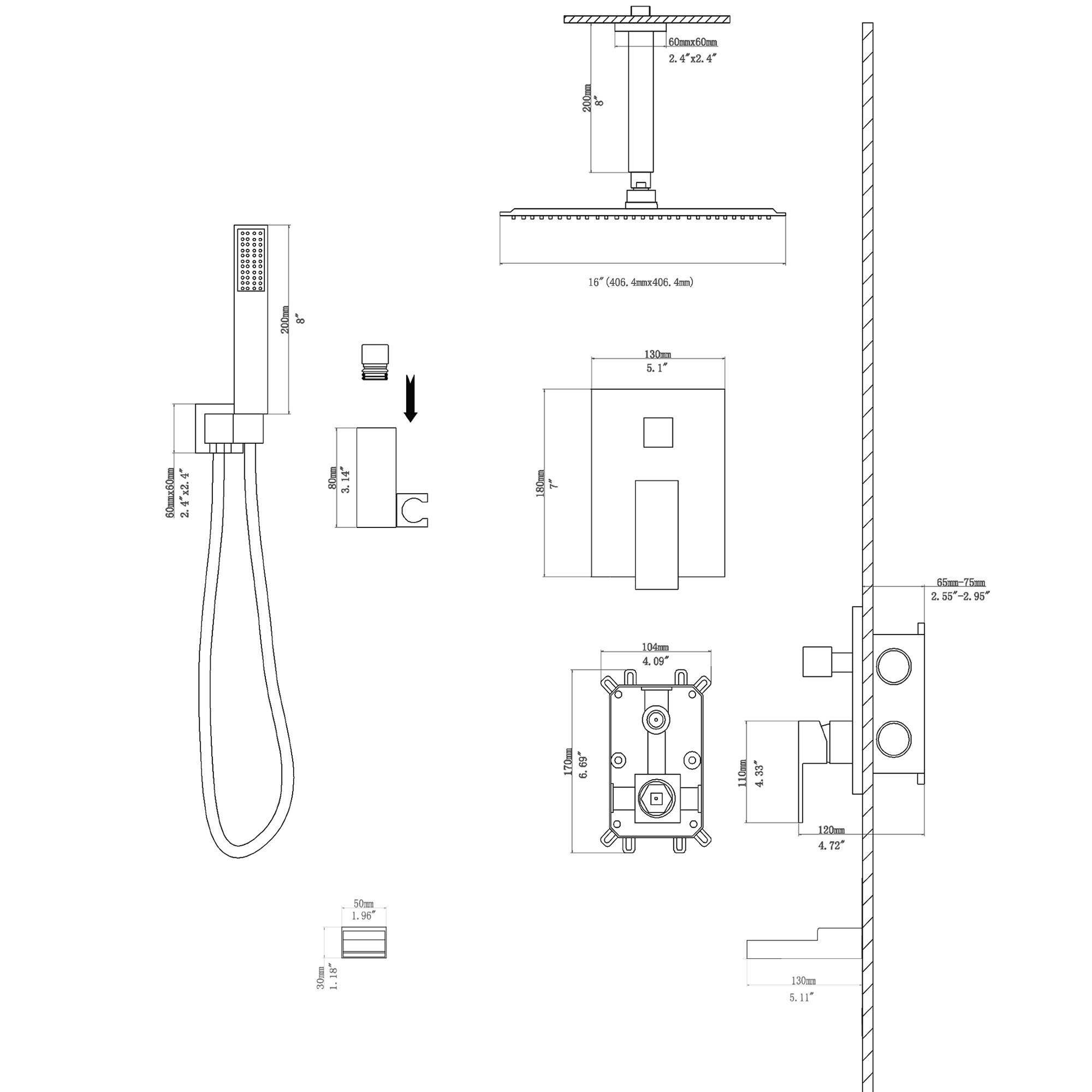 Clihome CL-019MB-SL Showerhead-Bar-Panels - View #8