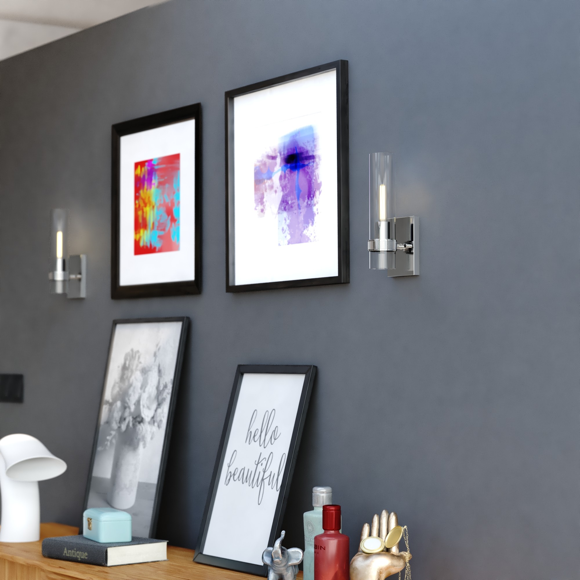 Chrome Cylinder Direct Wired Electric Wall Sconce with Clear Glass Shade