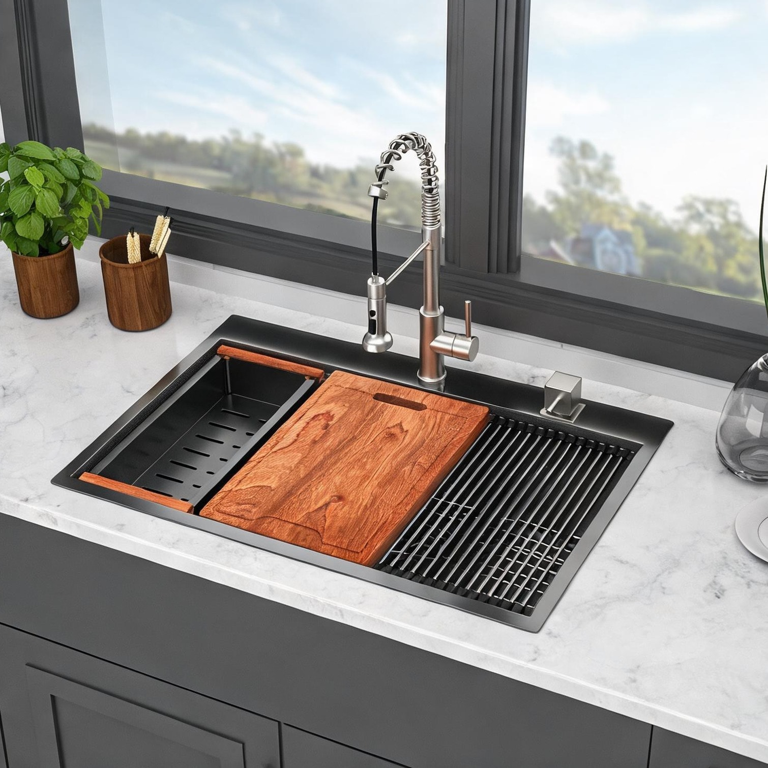 Naturefalls - Stainless Steel Kitchen Sinks for Kitchen 9 in with Practical Everyday Use Gunmetal...
